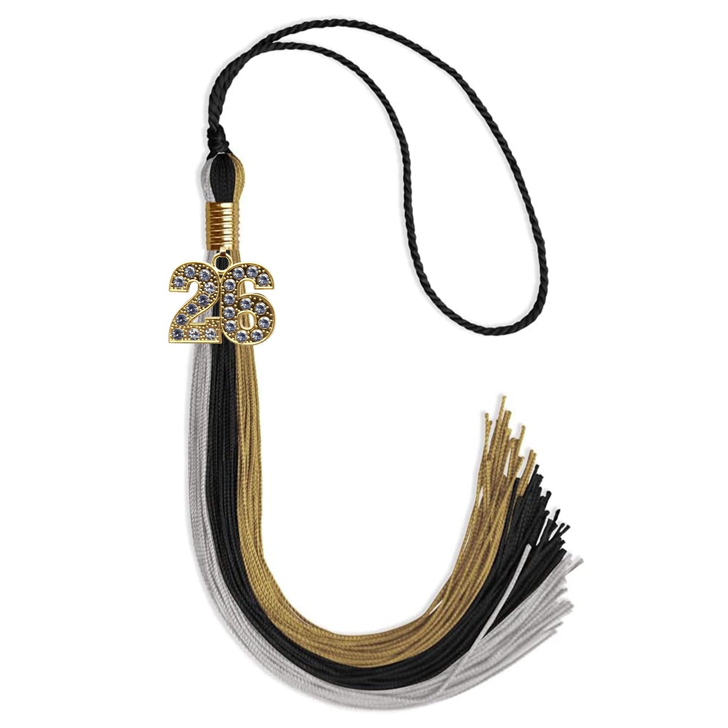 Black/Grey/Antique Gold Graduation Tassel with Gold Date Drop - Endea Graduation