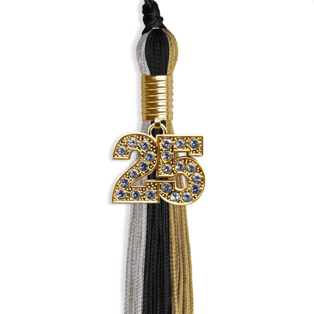 Black/Grey/Antique Gold Graduation Tassel with Gold Date Drop - Endea Graduation