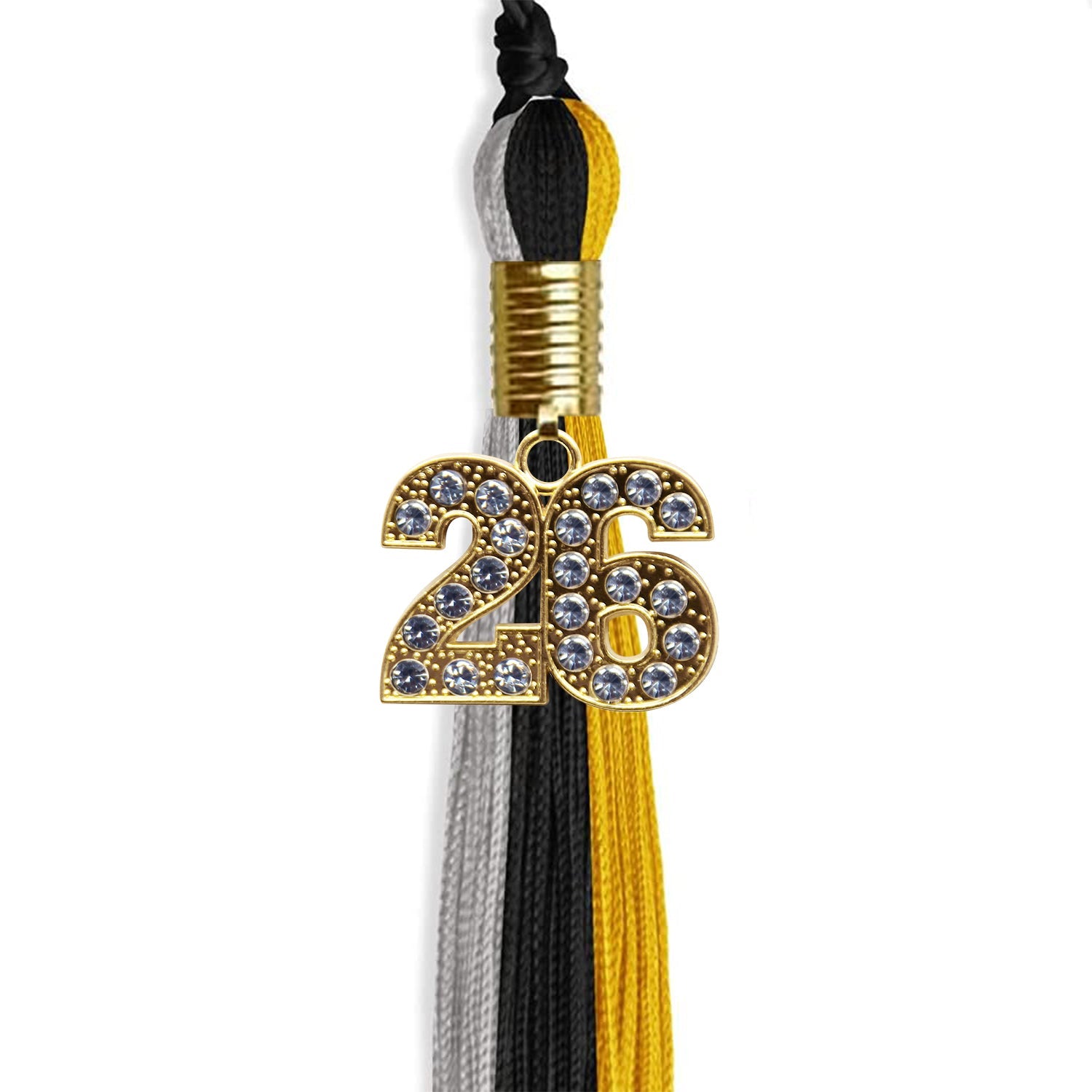 Black/Grey/Gold Graduation Tassel with Gold Date Drop - Endea Graduation