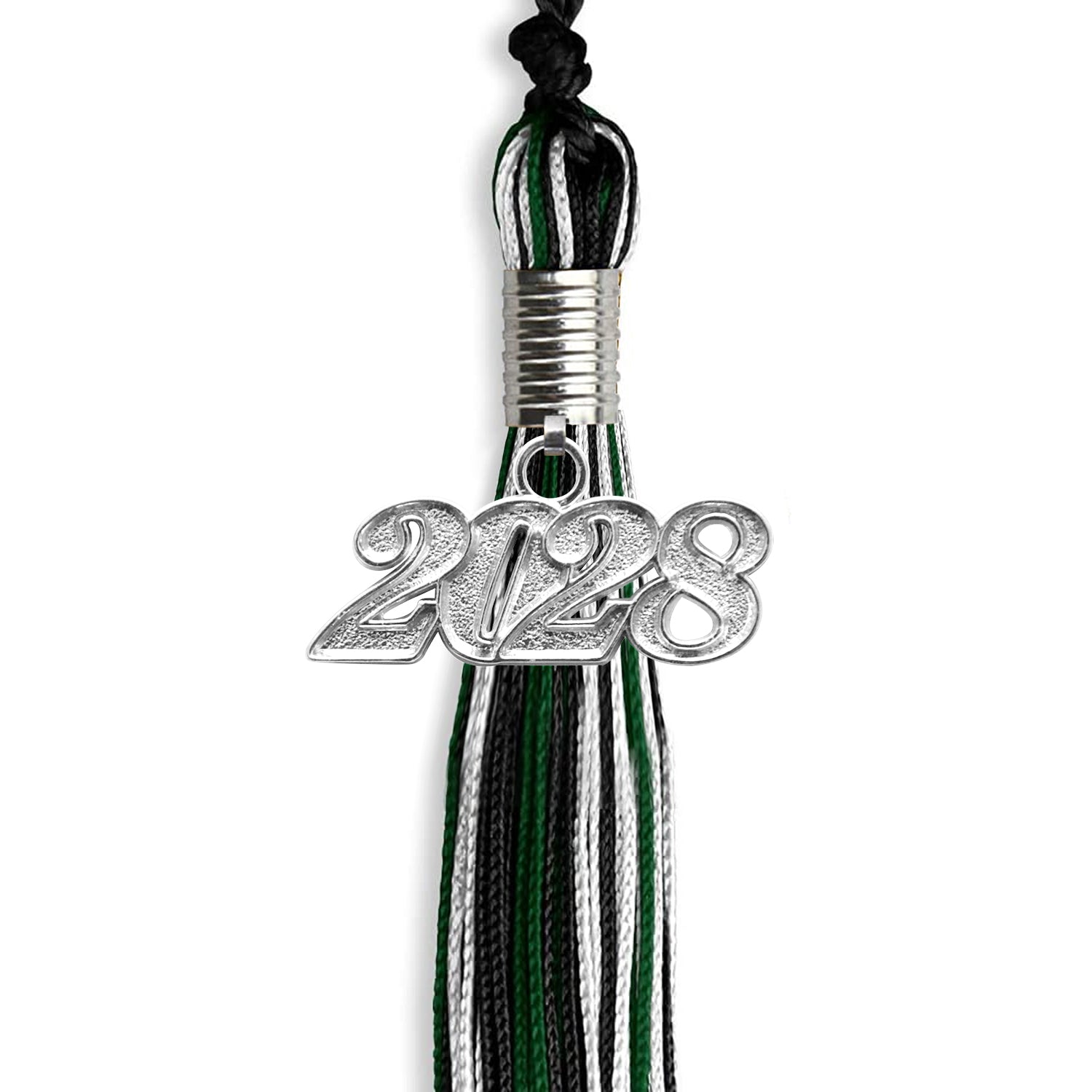 Black/Hunter Green/White Mixed Color Graduation Tassel with Silver Date Drop - Endea Graduation