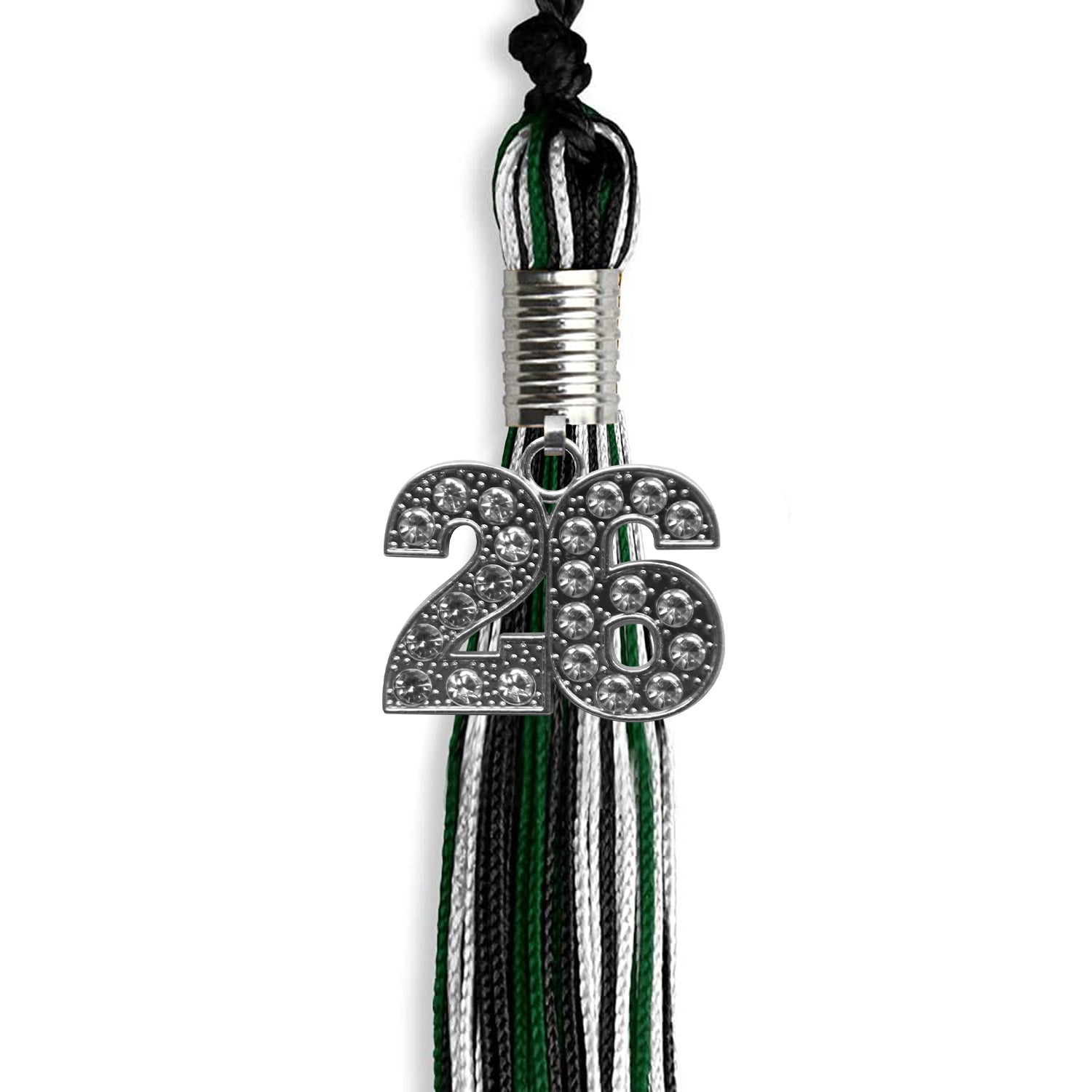 Black/Hunter Green/White Mixed Color Graduation Tassel with Silver Date Drop - Endea Graduation