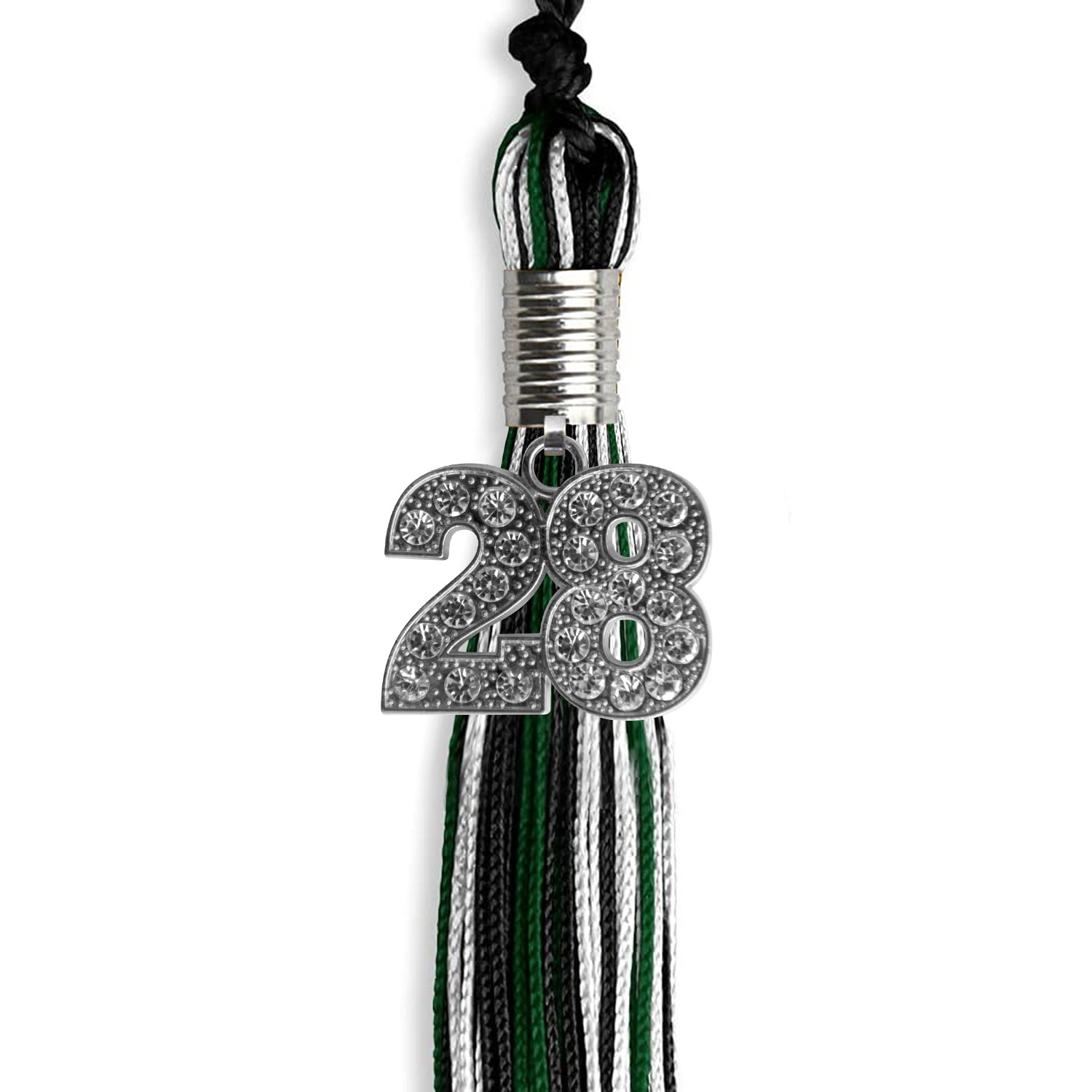 Black/Hunter Green/White Mixed Color Graduation Tassel with Silver Date Drop - Endea Graduation