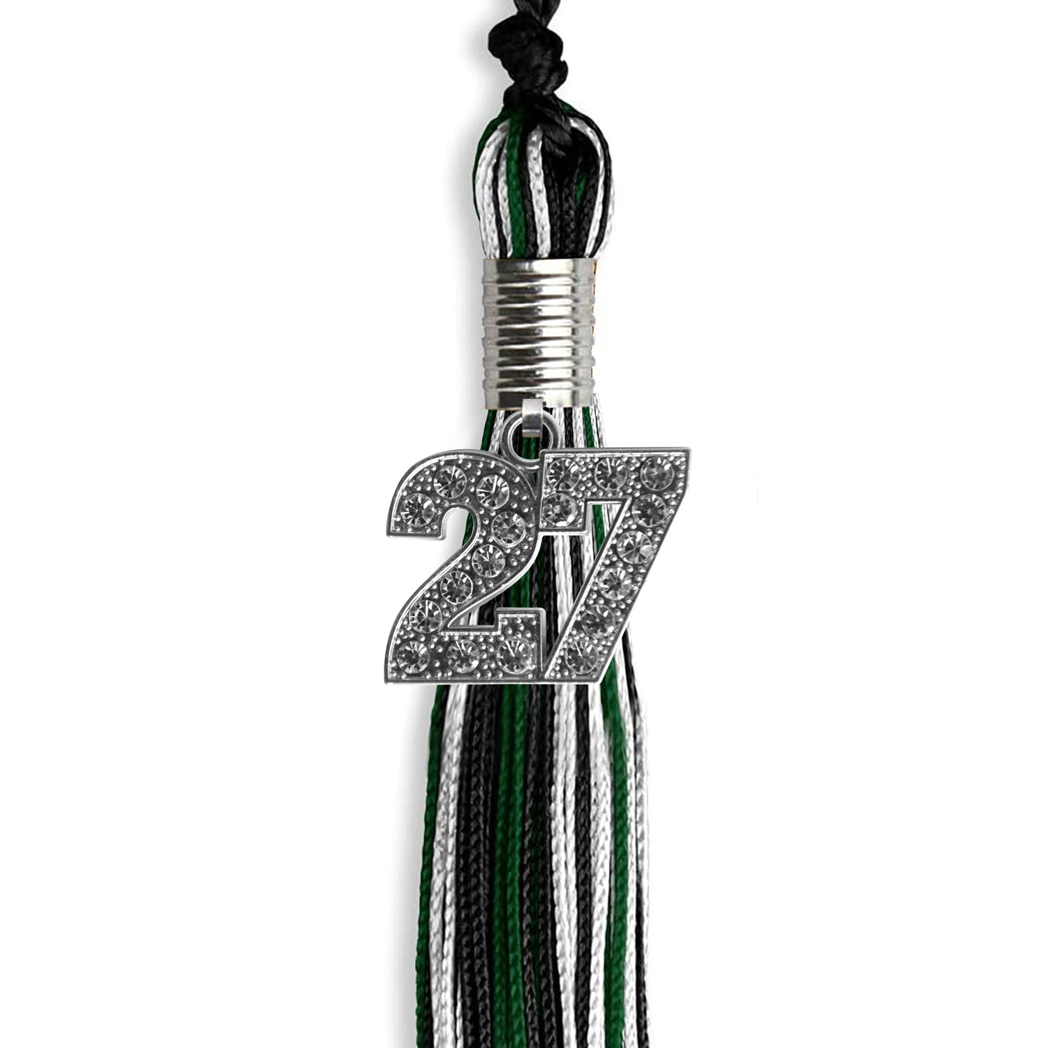 Black/Hunter Green/White Mixed Color Graduation Tassel with Silver Date Drop - Endea Graduation