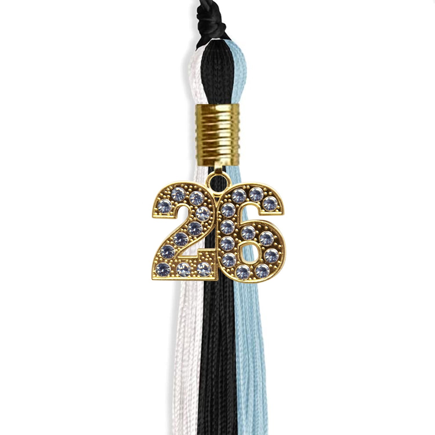 Black/Light Blue/White Graduation Tassel with Gold Date Drop - Endea Graduation