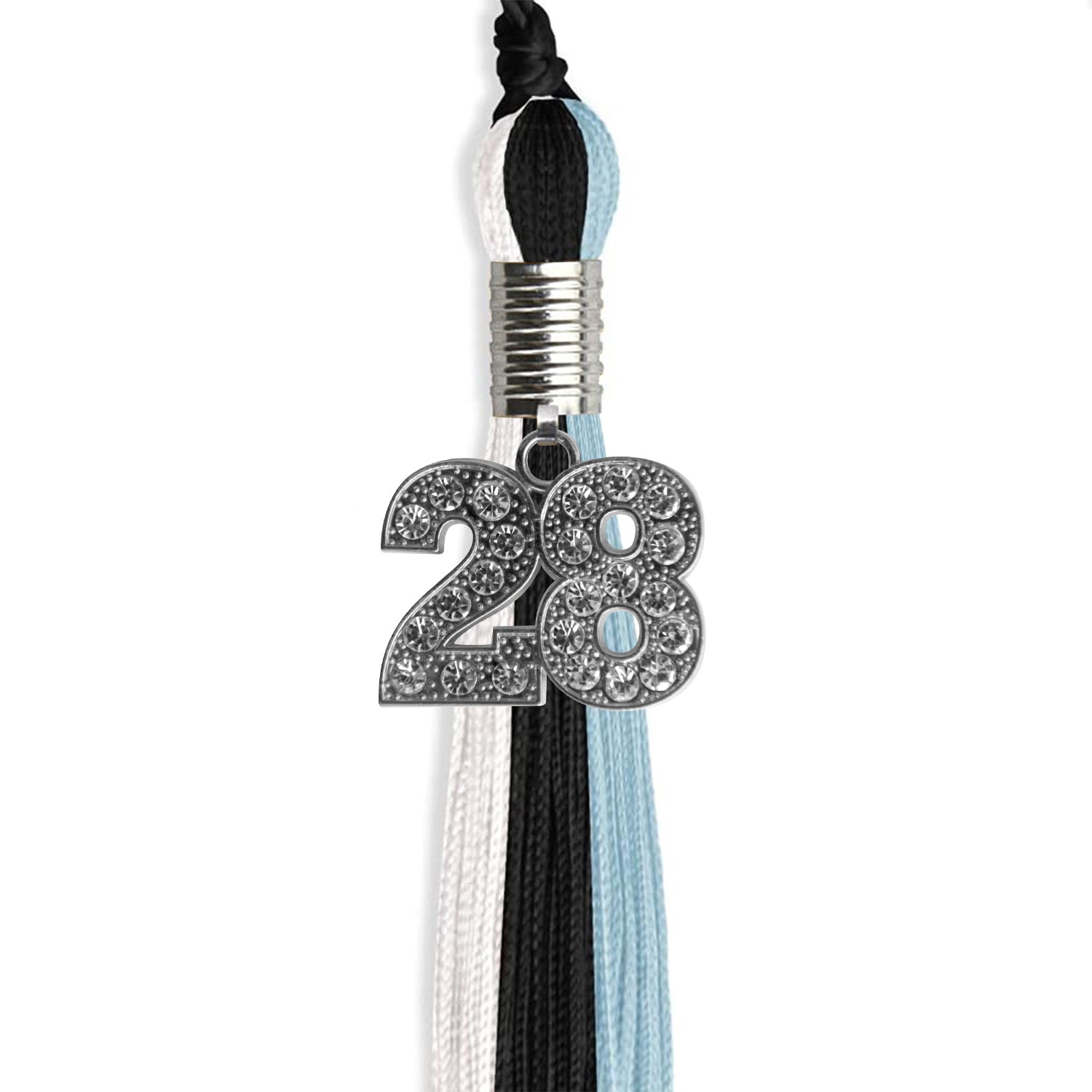 Black/Light Blue/White Graduation Tassel with Silver Date Drop - Endea Graduation