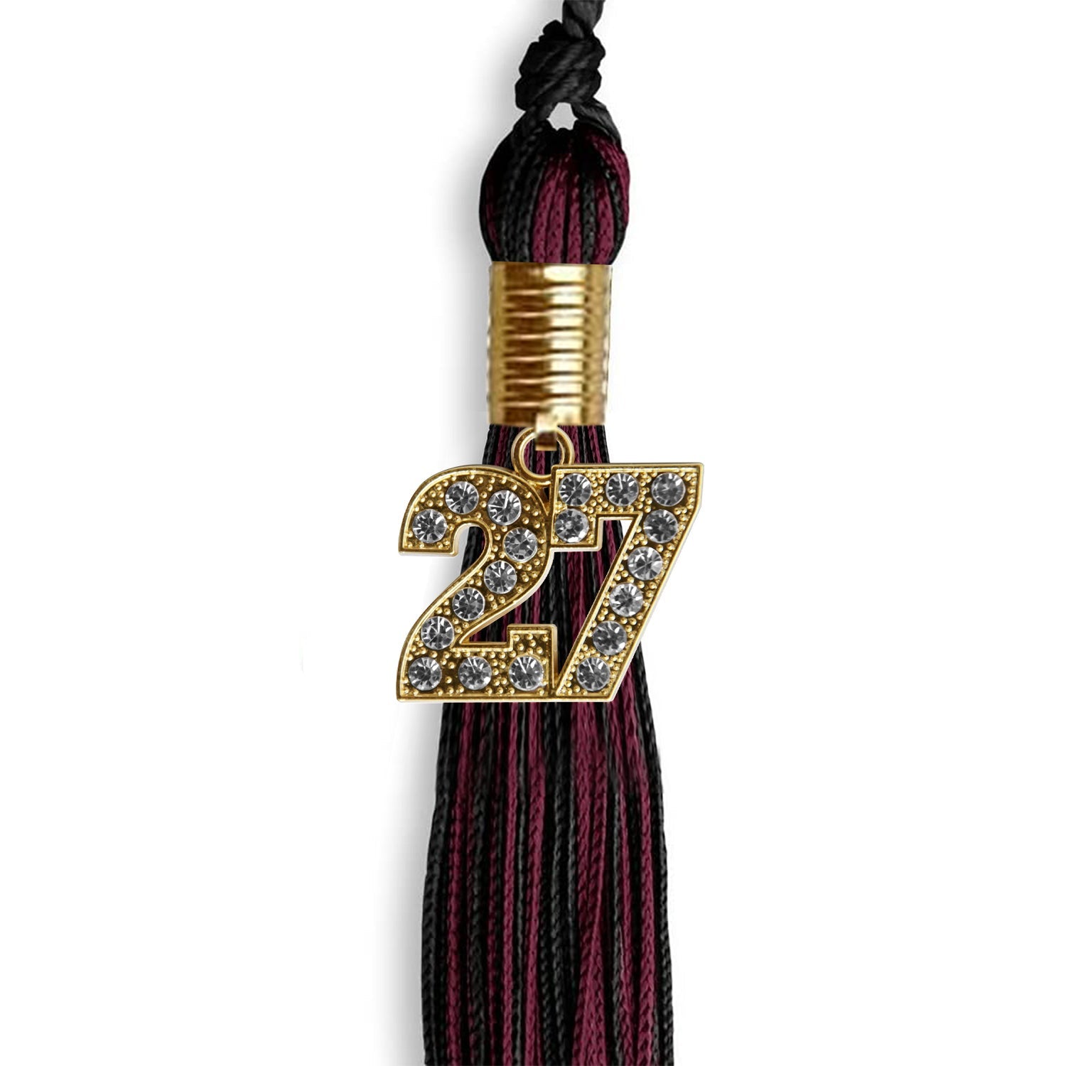Black/Maroon Mixed Color Graduation Tassel with Gold Date Drop - Endea Graduation