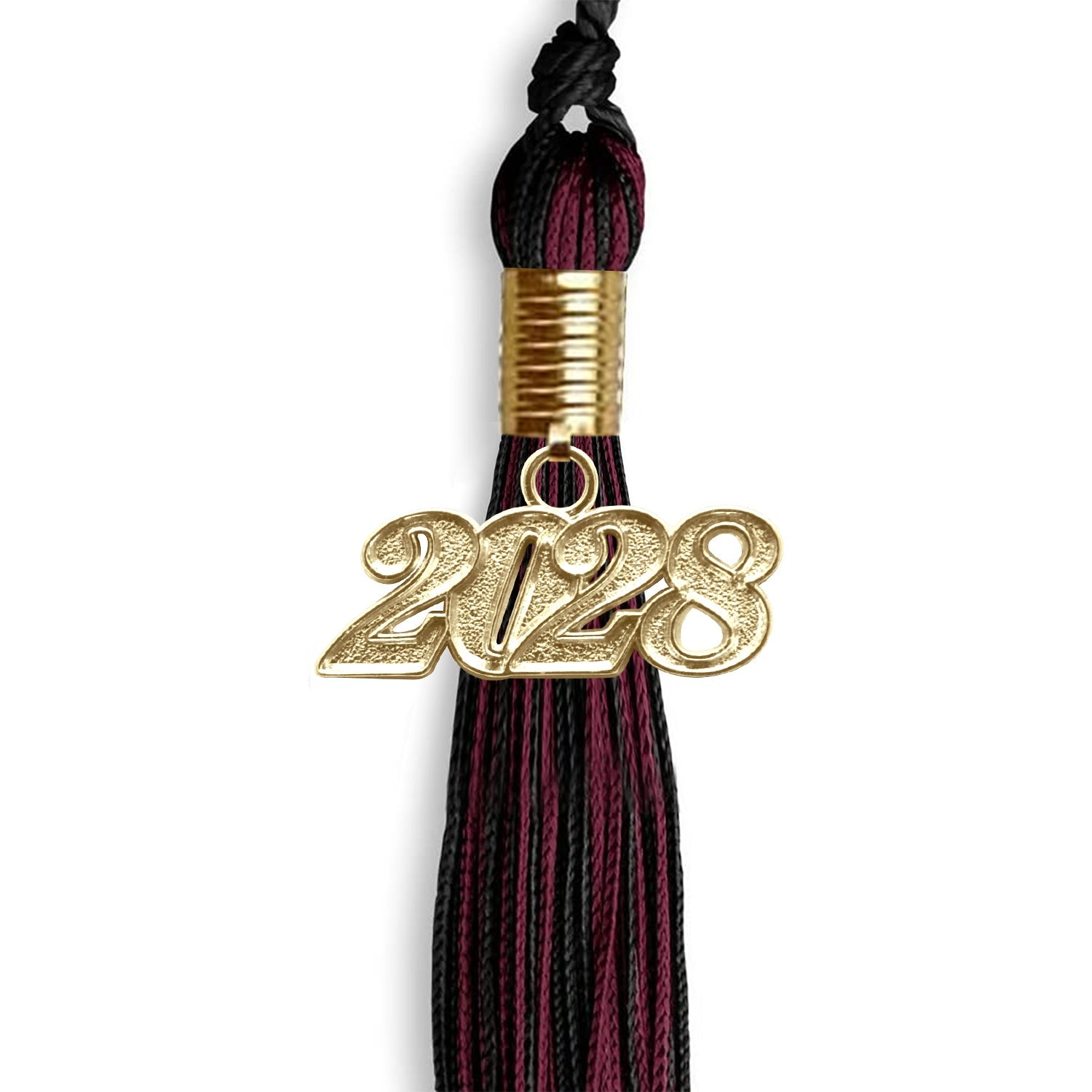 Black/Maroon Mixed Color Graduation Tassel with Gold Date Drop - Endea Graduation