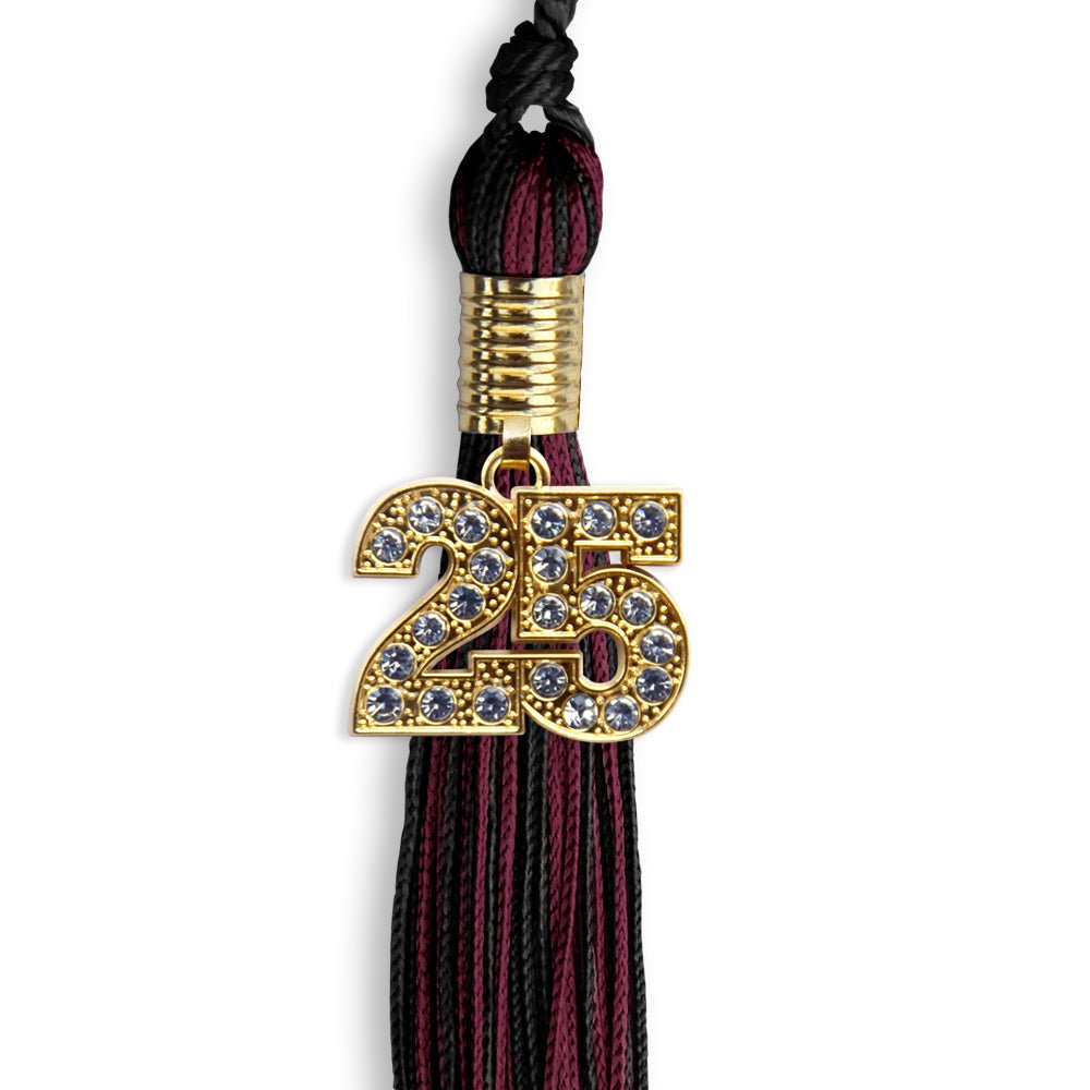 Black/Maroon Mixed Color Graduation Tassel with Gold Date Drop - Endea Graduation