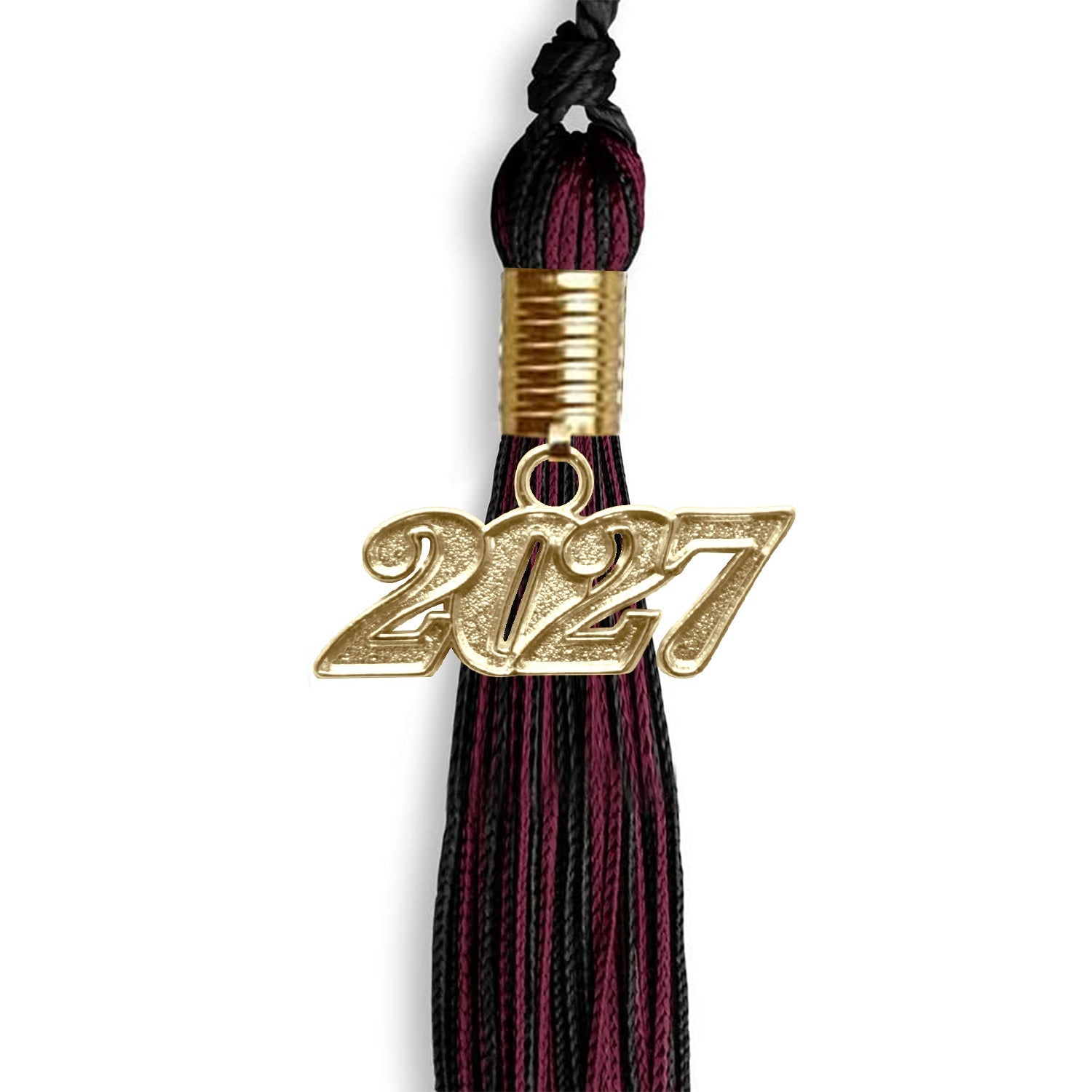 Black/Maroon Mixed Color Graduation Tassel with Gold Date Drop - Endea Graduation