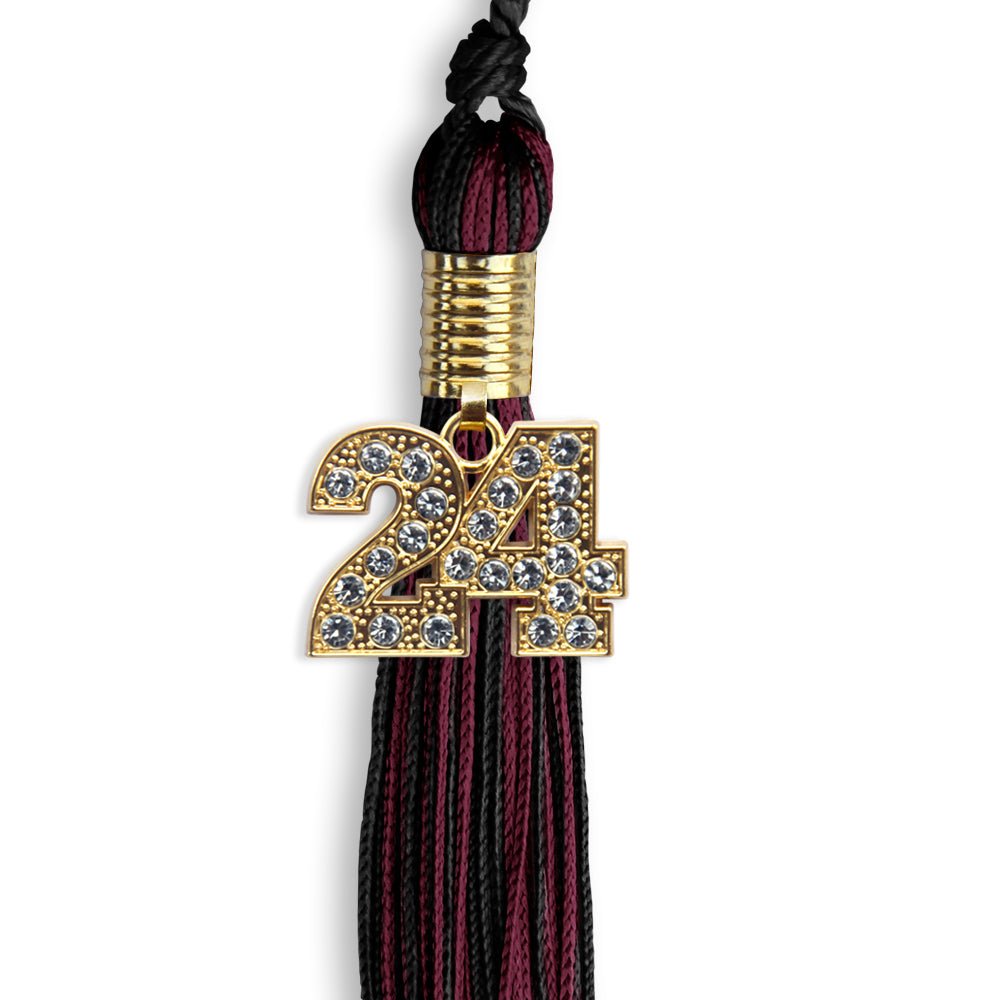 Black/Maroon Mixed Color Graduation Tassel with Gold Date Drop - Endea Graduation