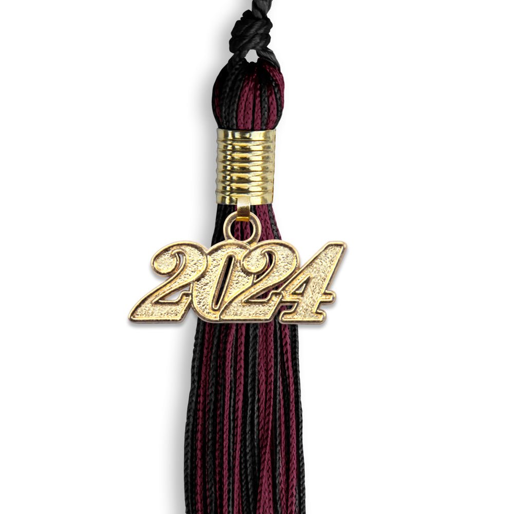 Black/Maroon Mixed Color Graduation Tassel with Gold Date Drop - Endea Graduation
