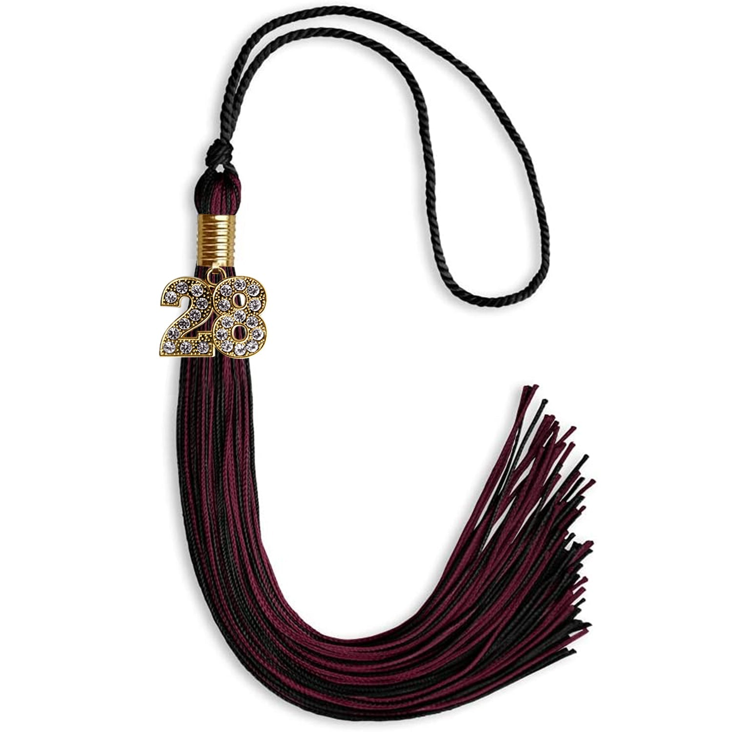 Black/Maroon Mixed Color Graduation Tassel with Gold Date Drop - Endea Graduation