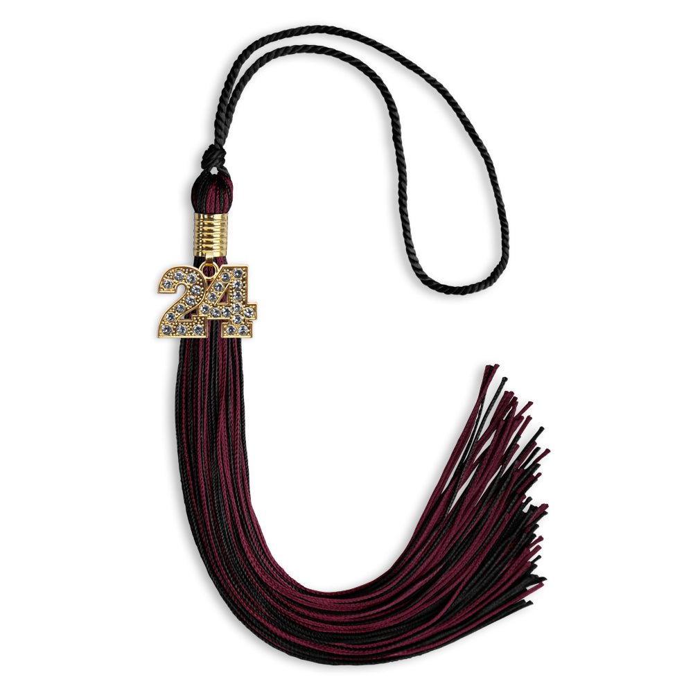 Black/Maroon Mixed Color Graduation Tassel with Gold Date Drop - Endea Graduation