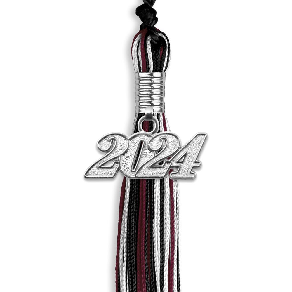 Black/Maroon/White Mixed Color Graduation Tassel with Silver Date Drop - Endea Graduation