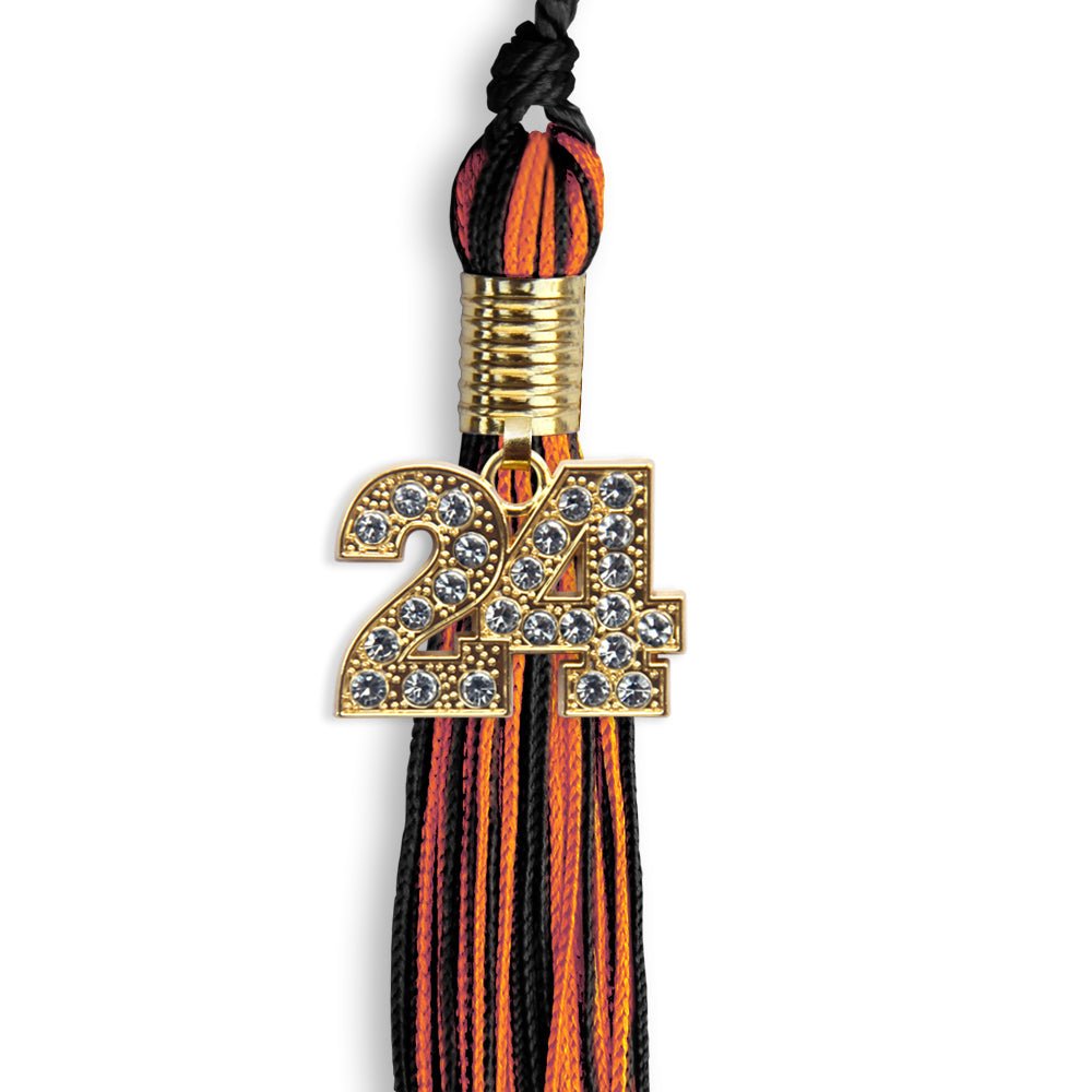 Black/Orange Mixed Color Graduation Tassel with Gold Date Drop - Endea Graduation