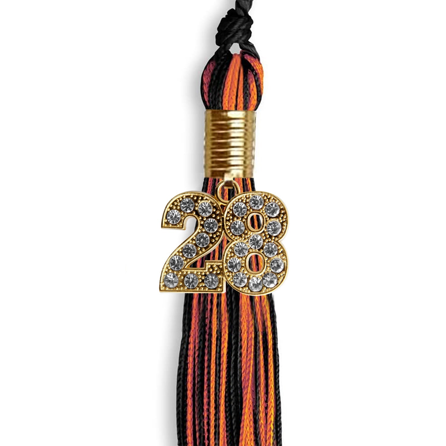 Black/Orange Mixed Color Graduation Tassel with Gold Date Drop - Endea Graduation