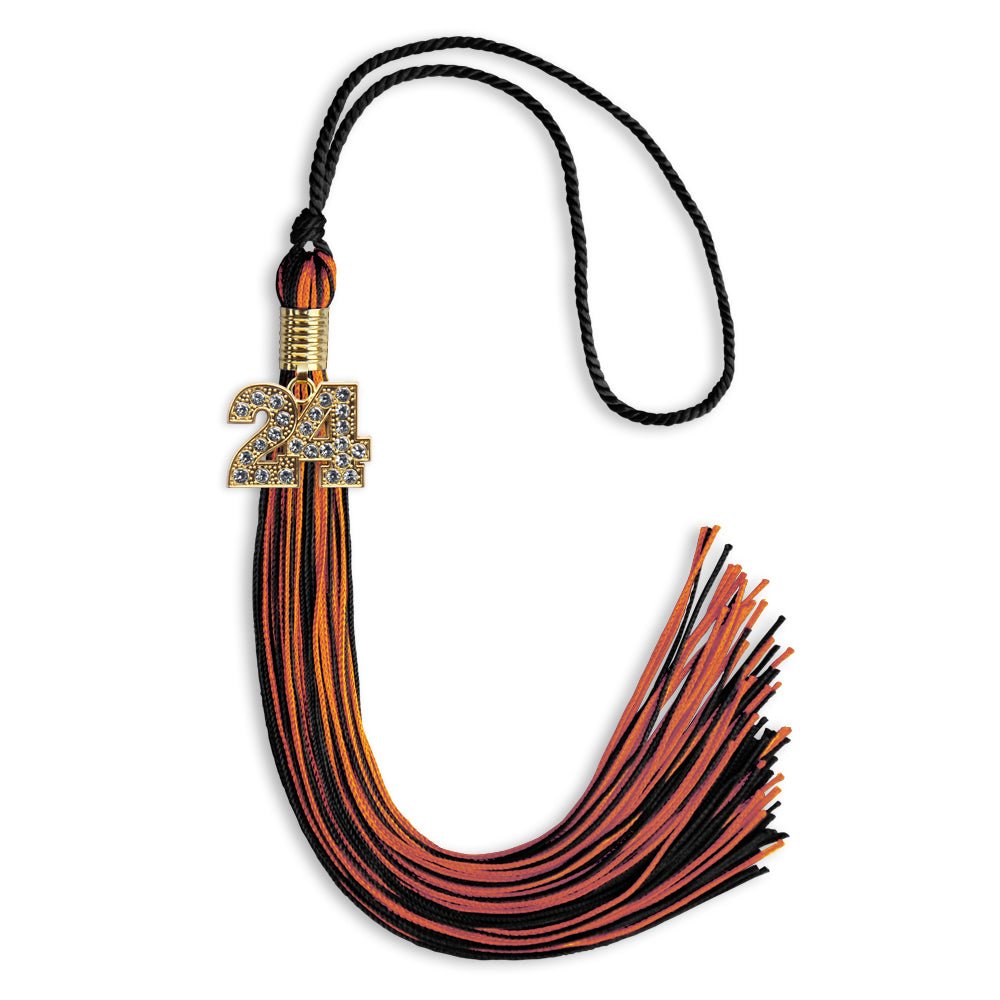 Black/Orange Mixed Color Graduation Tassel with Gold Date Drop - Endea Graduation