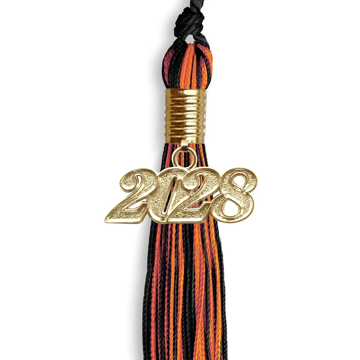 Black/Orange Mixed Color Graduation Tassel with Gold Date Drop - Endea Graduation