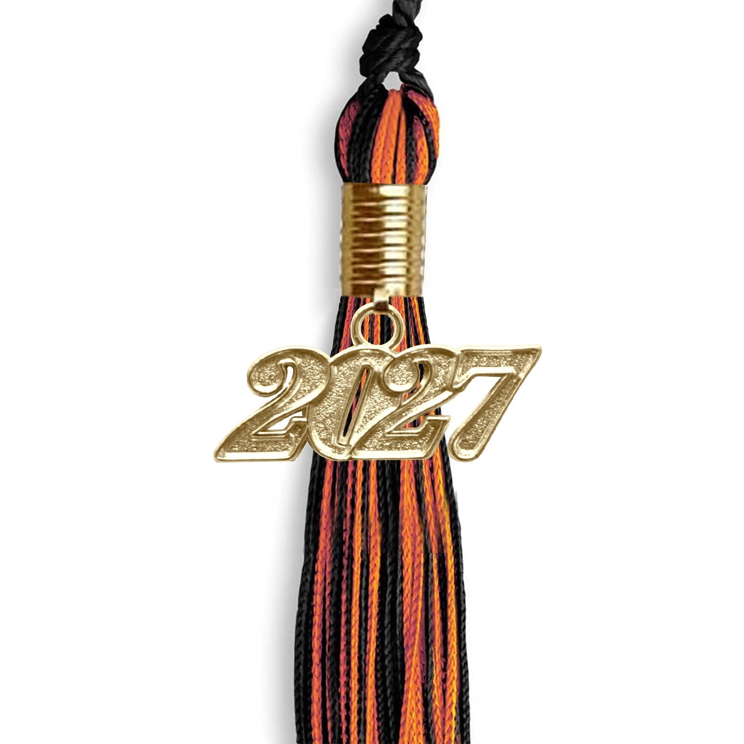 Black/Orange Mixed Color Graduation Tassel with Gold Date Drop - Endea Graduation