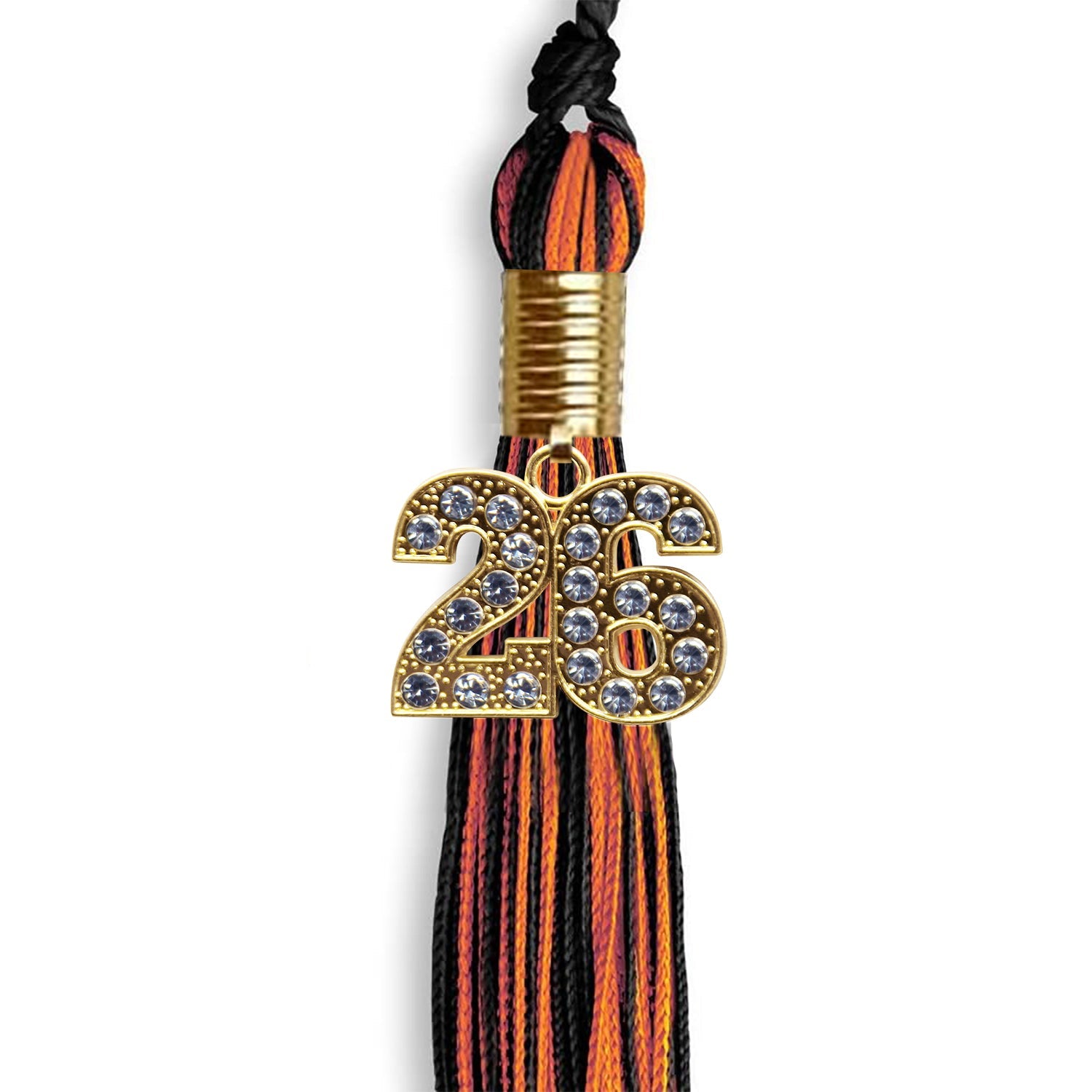 Black/Orange Mixed Color Graduation Tassel with Gold Date Drop - Endea Graduation