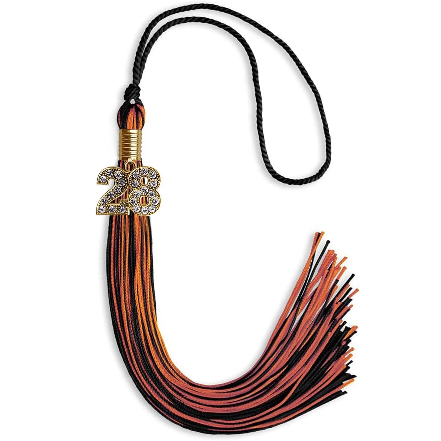 Black/Orange Mixed Color Graduation Tassel with Gold Date Drop - Endea Graduation