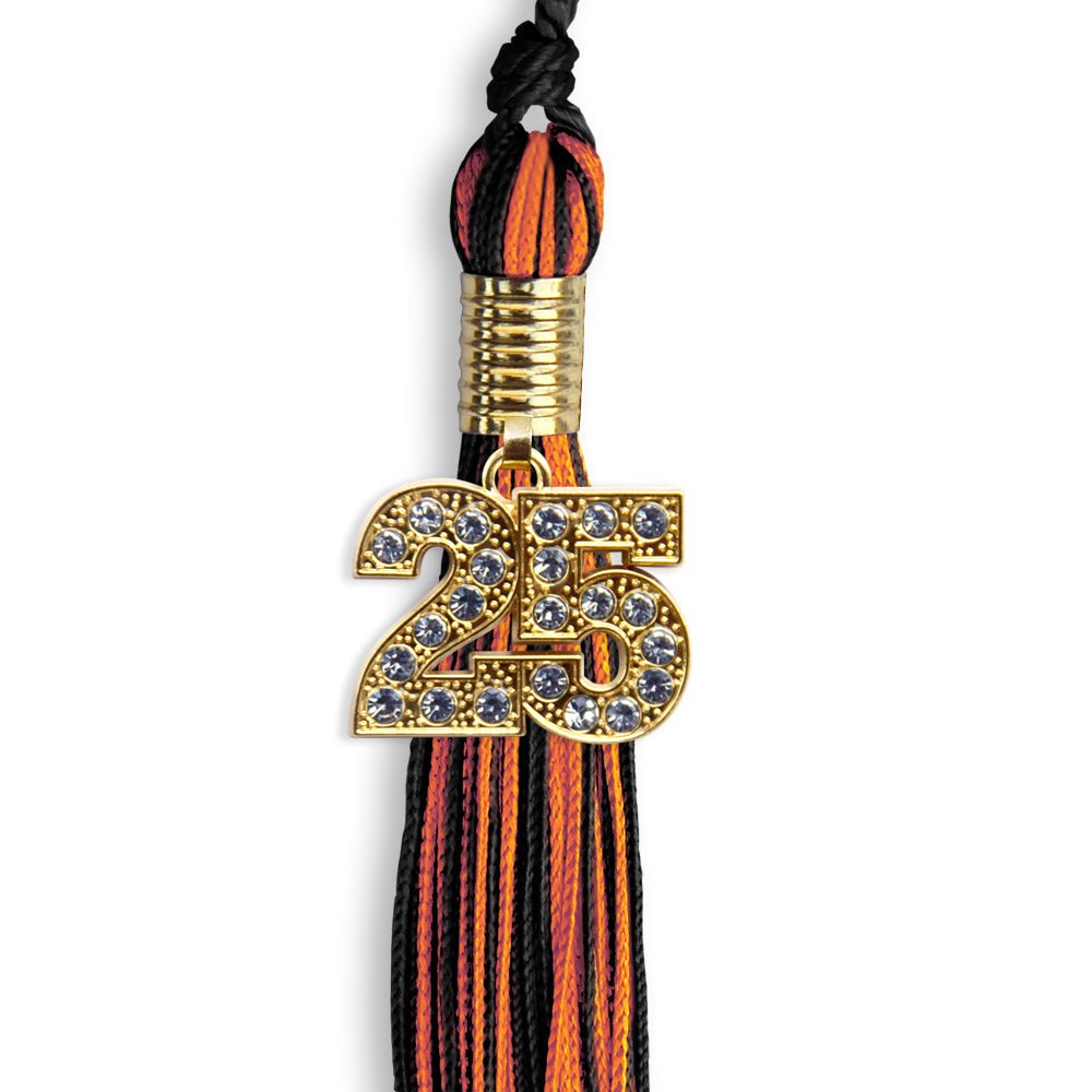 Black/Orange Mixed Color Graduation Tassel with Gold Date Drop - Endea Graduation