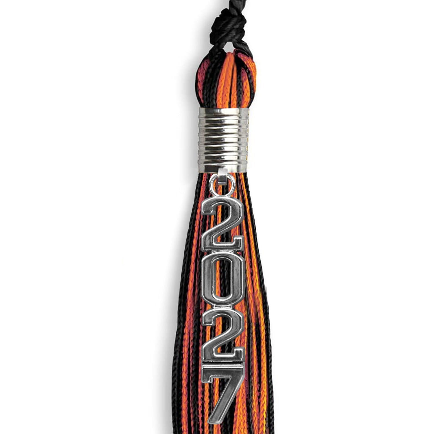 Black/Orange Mixed Color Graduation Tassel with Stacked Silver Date Drop - Endea Graduation