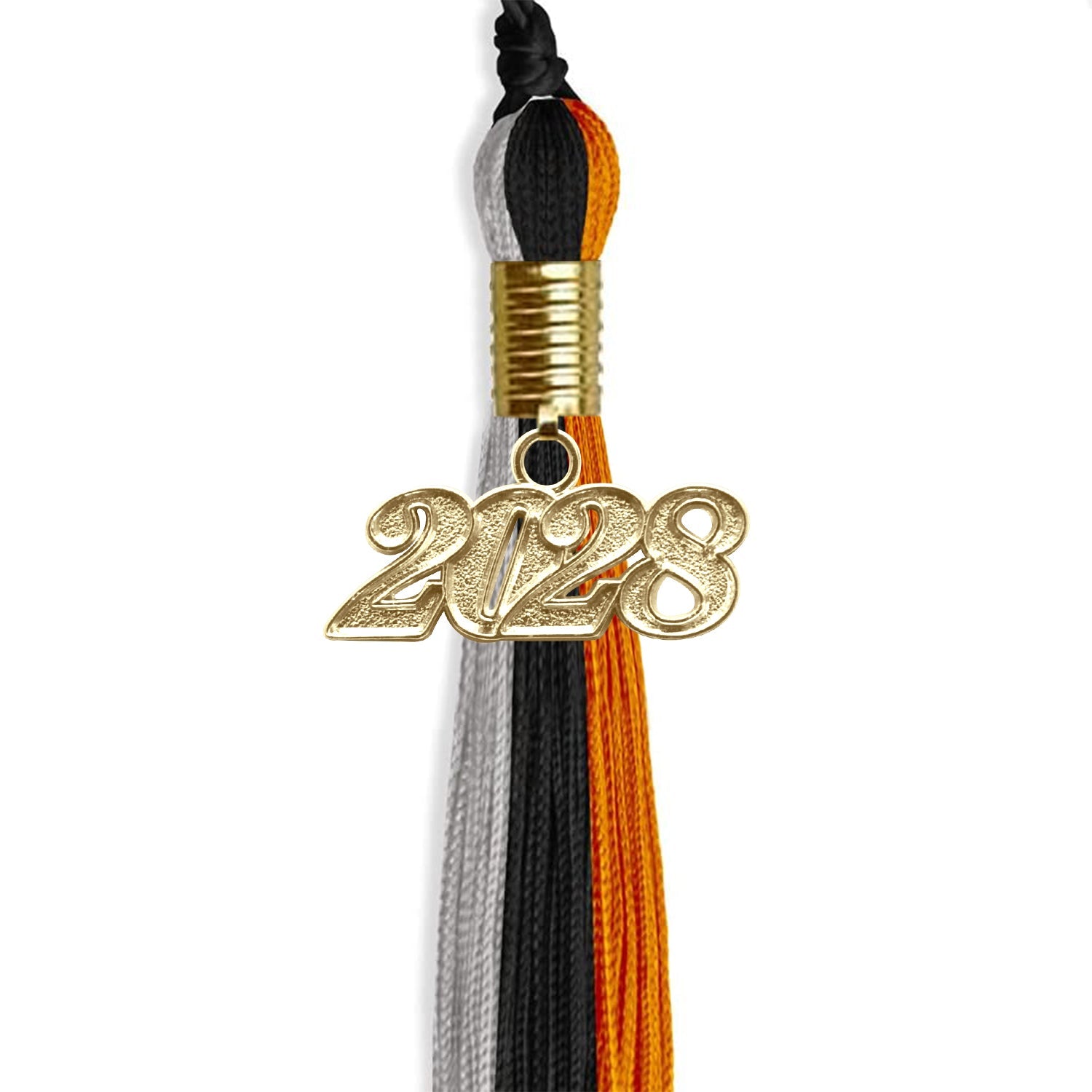 Black/Orange/Grey Graduation Tassel with Gold Date Drop - Endea Graduation