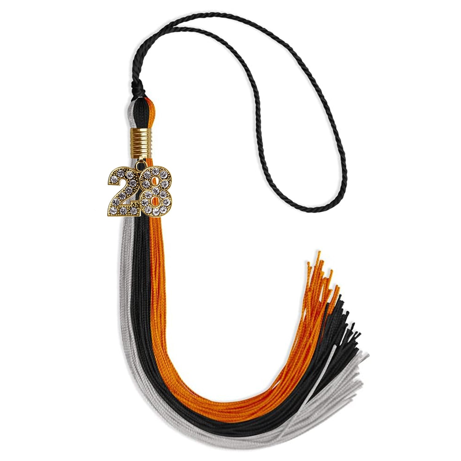 Black/Orange/Grey Graduation Tassel with Gold Date Drop - Endea Graduation