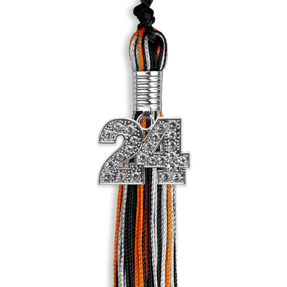 Black/Orange/Silver Mixed Color Graduation Tassel with Silver Date Drop - Endea Graduation