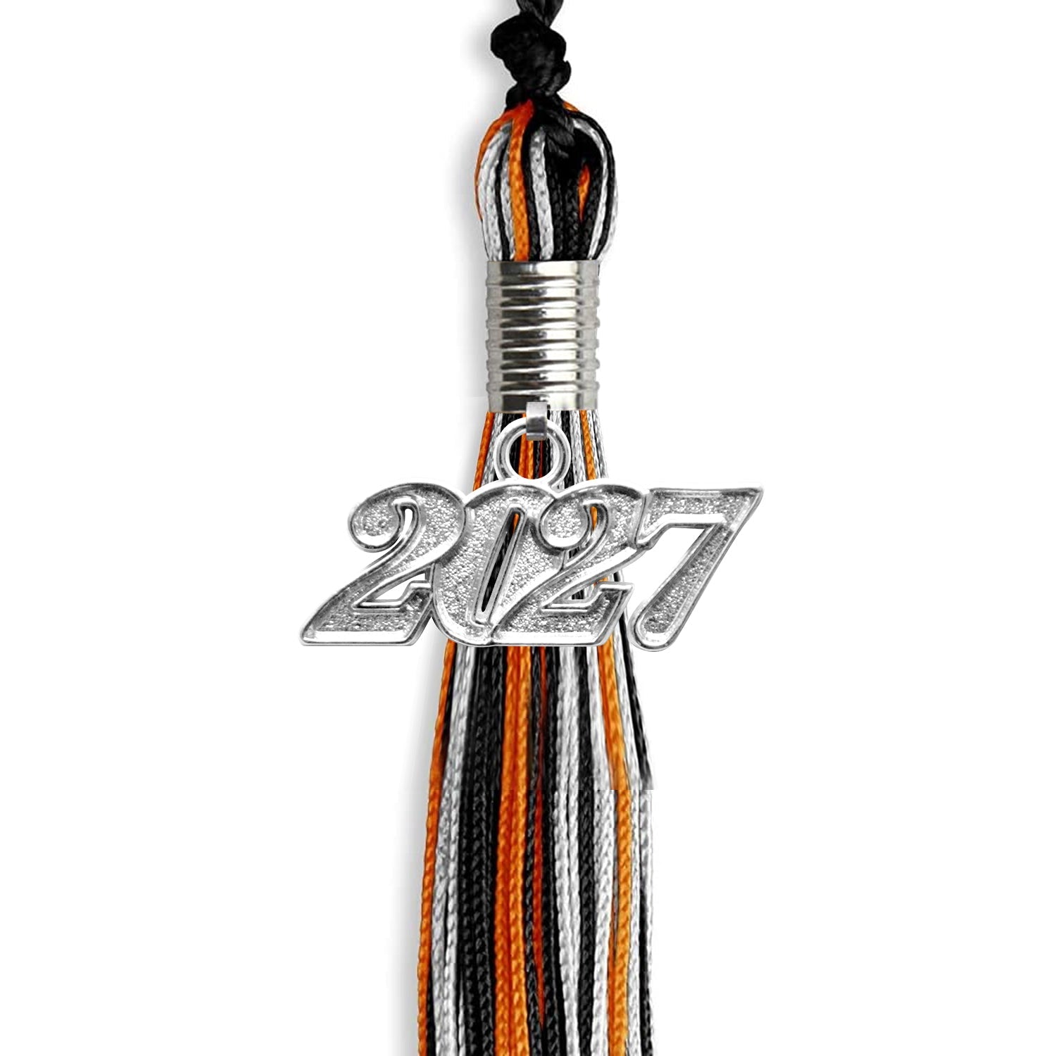 Black/Orange/Silver Mixed Color Graduation Tassel with Silver Date Drop - Endea Graduation
