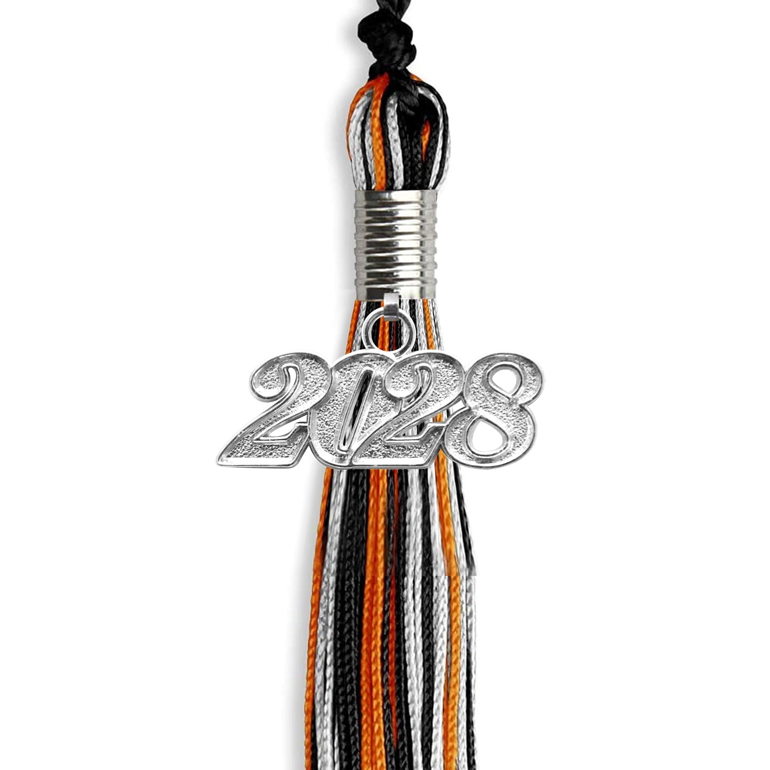 Black/Orange/Silver Mixed Color Graduation Tassel with Silver Date Drop - Endea Graduation
