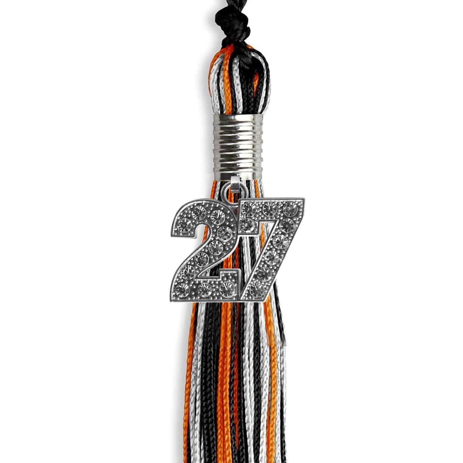 Black/Orange/Silver Mixed Color Graduation Tassel with Silver Date Drop - Endea Graduation
