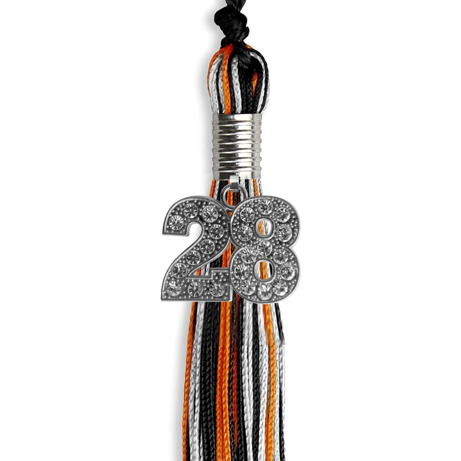 Black/Orange/Silver Mixed Color Graduation Tassel with Silver Date Drop - Endea Graduation