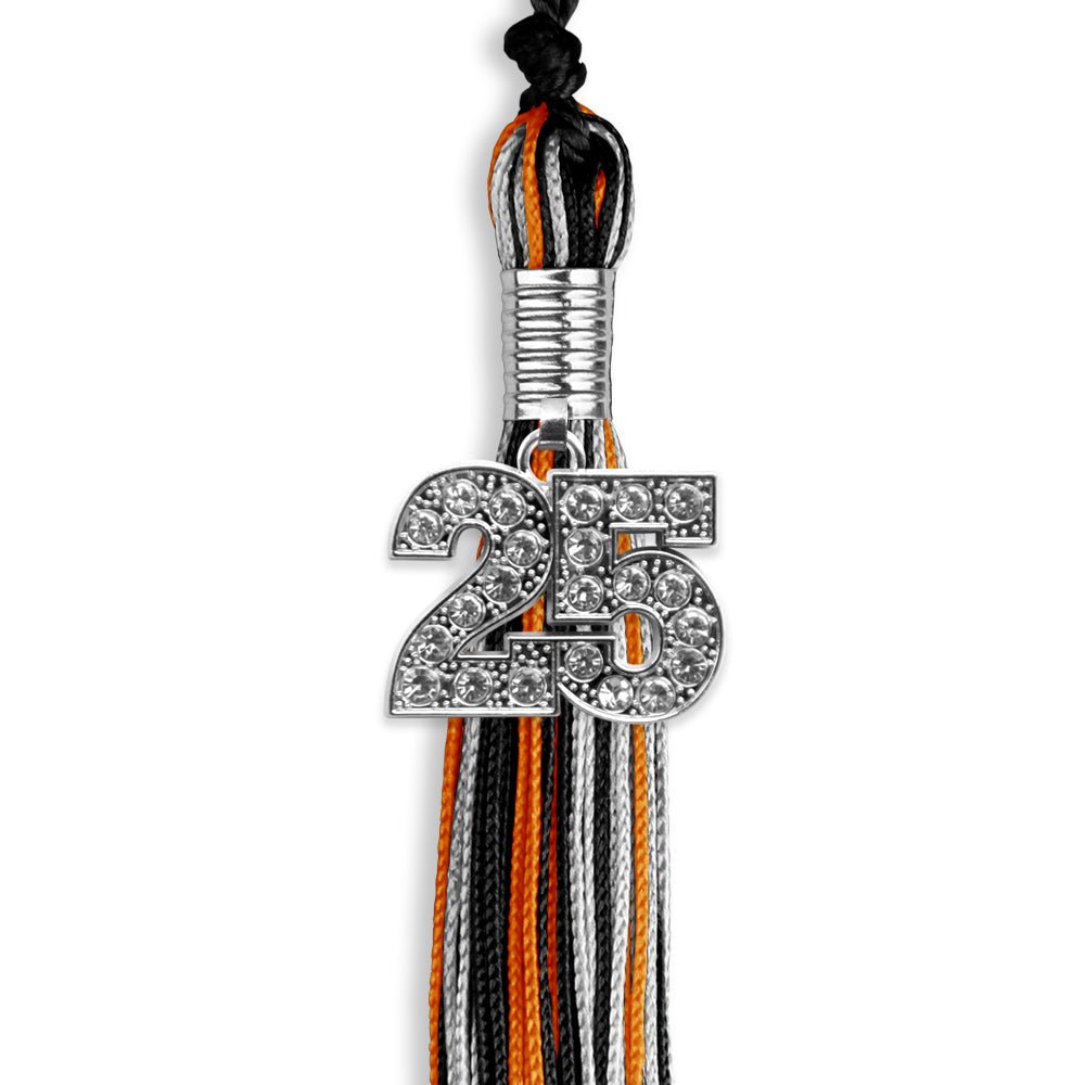 Black/Orange/Silver Mixed Color Graduation Tassel with Silver Date Drop - Endea Graduation