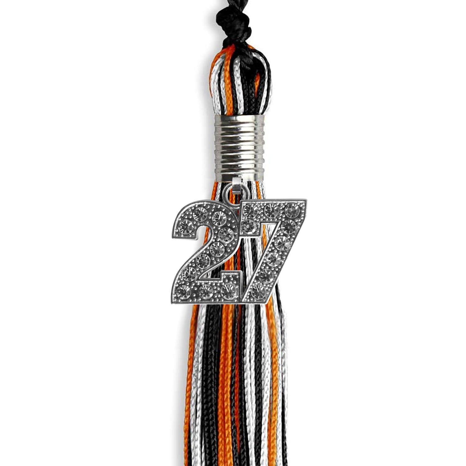 Black/Orange/White Mixed Color Graduation Tassel with Silver Date Drop - Endea Graduation