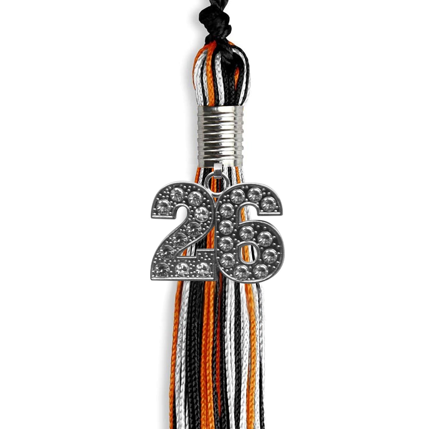 Black/Orange/White Mixed Color Graduation Tassel with Silver Date Drop - Endea Graduation