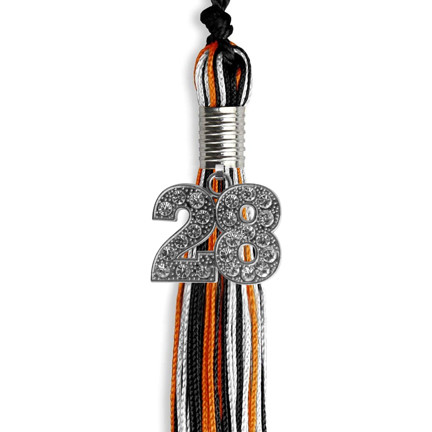 Black/Orange/White Mixed Color Graduation Tassel with Silver Date Drop - Endea Graduation