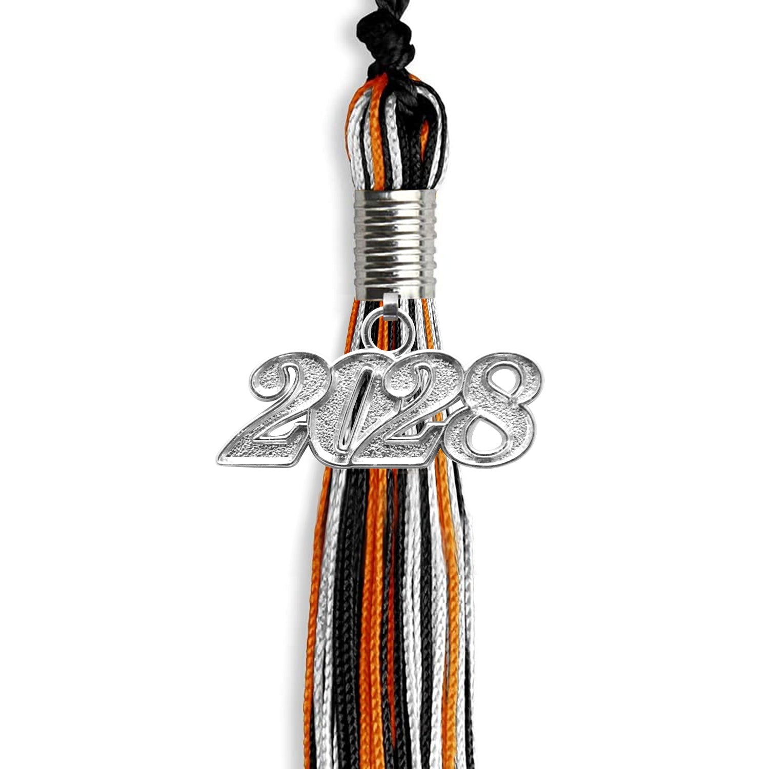 Black/Orange/White Mixed Color Graduation Tassel with Silver Date Drop - Endea Graduation