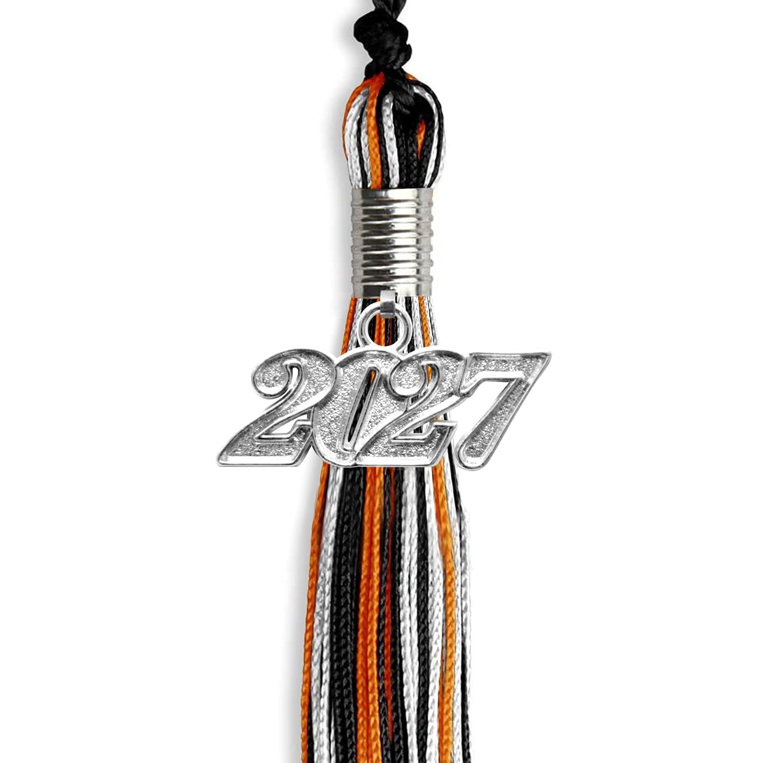 Black/Orange/White Mixed Color Graduation Tassel with Silver Date Drop - Endea Graduation