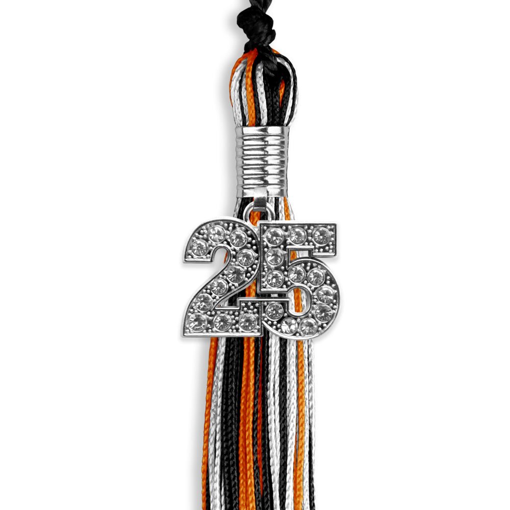 Black/Orange/White Mixed Color Graduation Tassel with Silver Date Drop - Endea Graduation