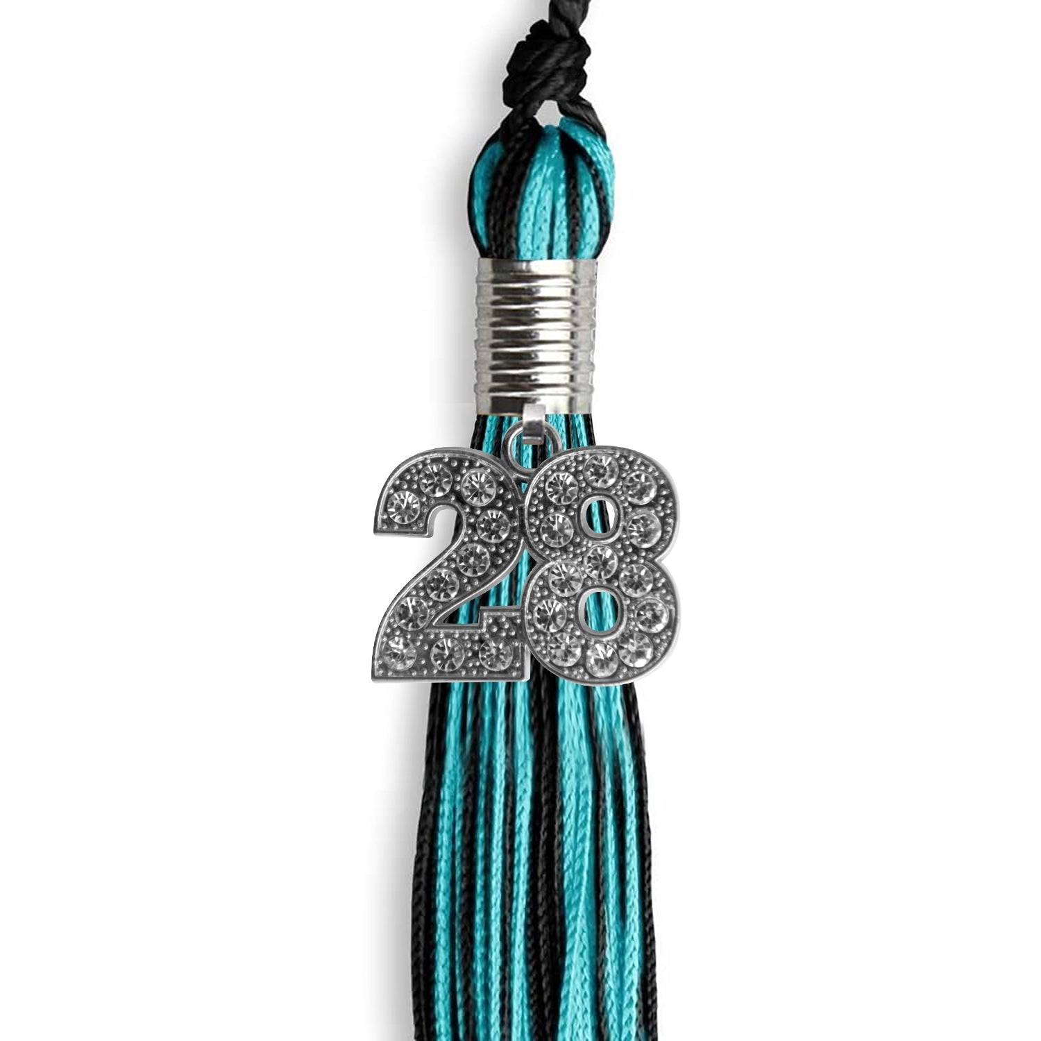 Black/Peacock Mixed Color Graduation Tassel with Silver Date Drop - Endea Graduation