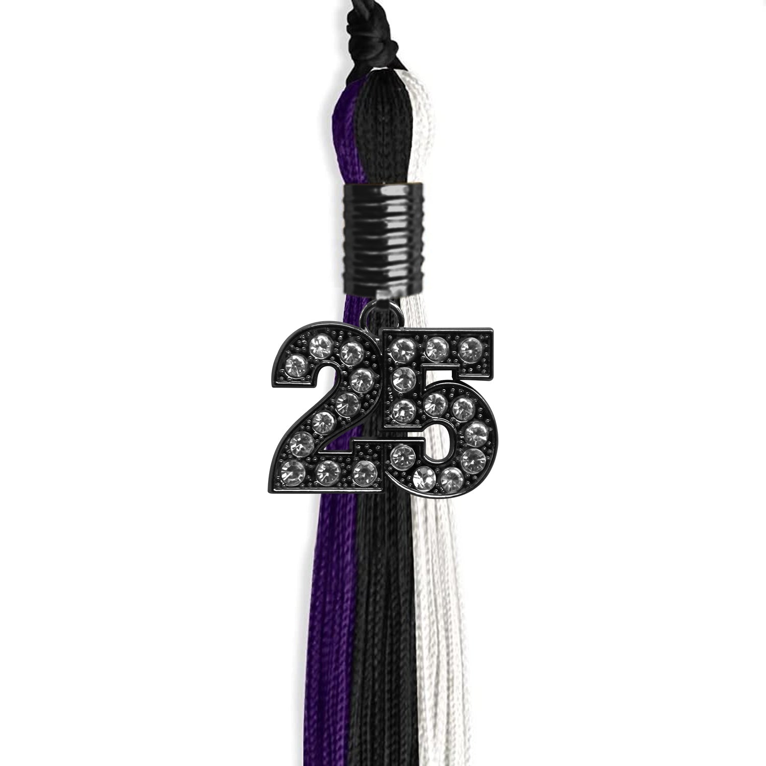 Black/Purple/White Graduation Tassel with Black Date Drop - Endea Graduation