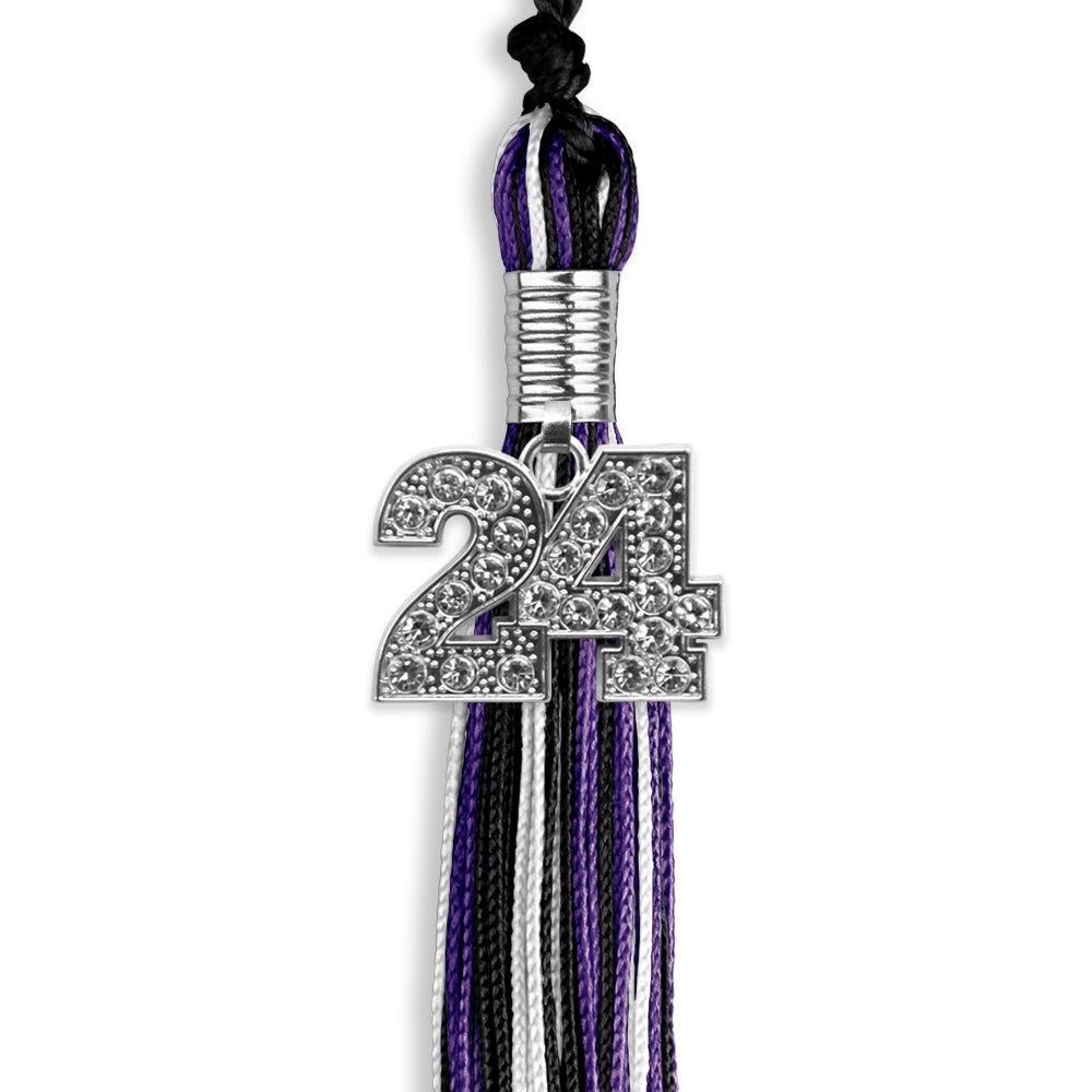 Black/Purple/White Mixed Color Graduation Tassel with Silver Date Drop - Endea Graduation