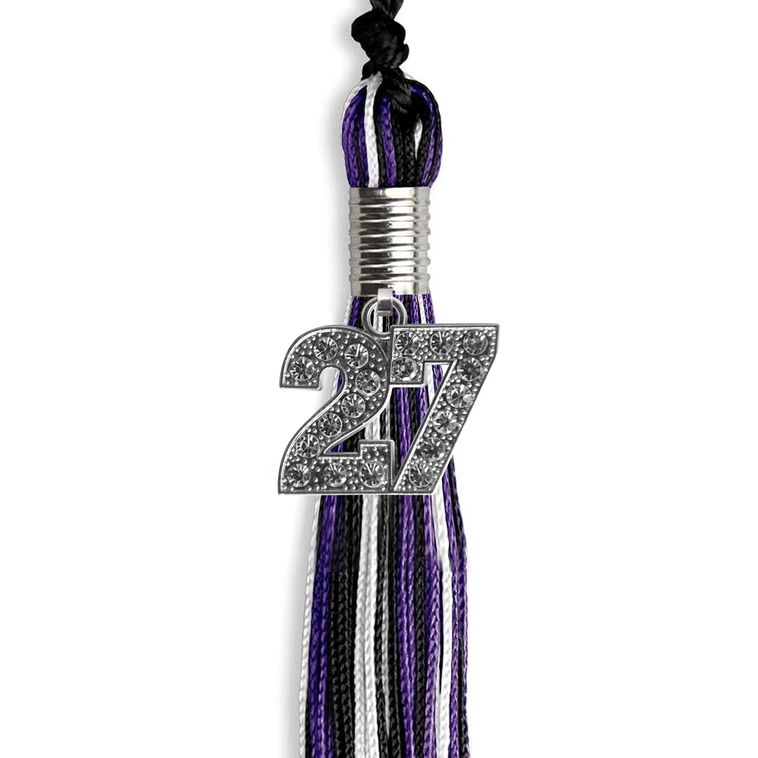 Black/Purple/White Mixed Color Graduation Tassel with Silver Date Drop - Endea Graduation