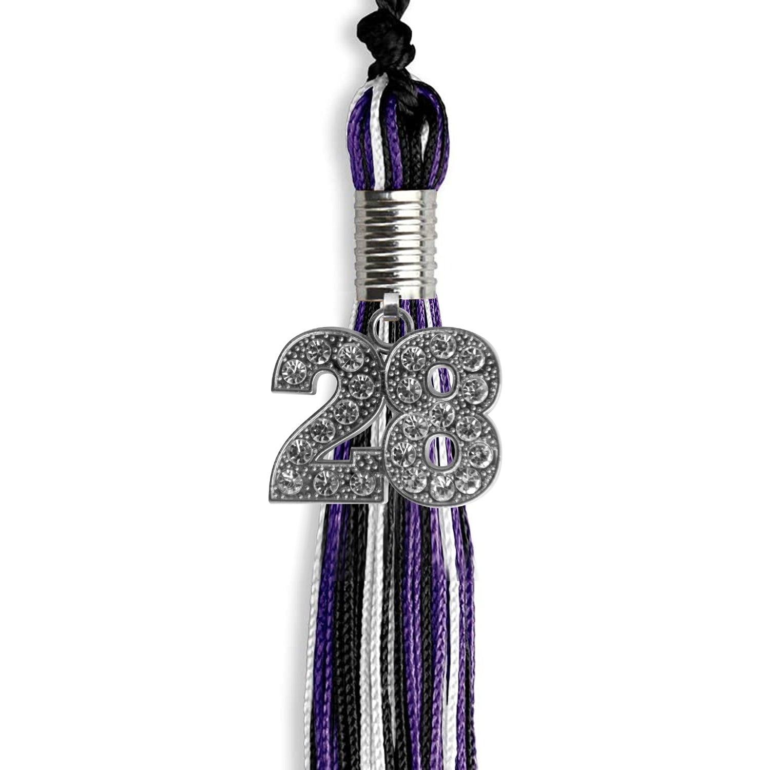 Black/Purple/White Mixed Color Graduation Tassel with Silver Date Drop - Endea Graduation