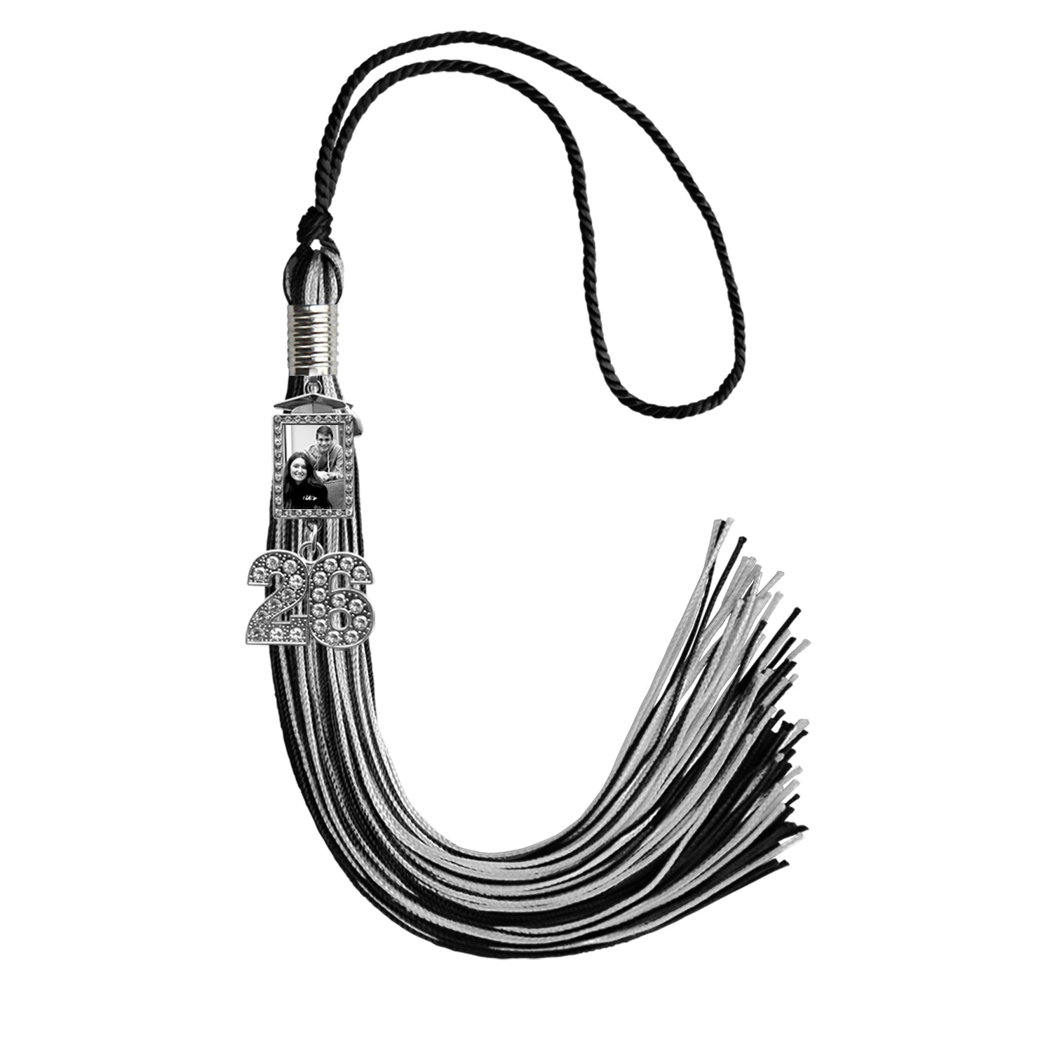 Black/Silver Tassel with Photo Frame Charm and Bling Charm - Endea Graduation