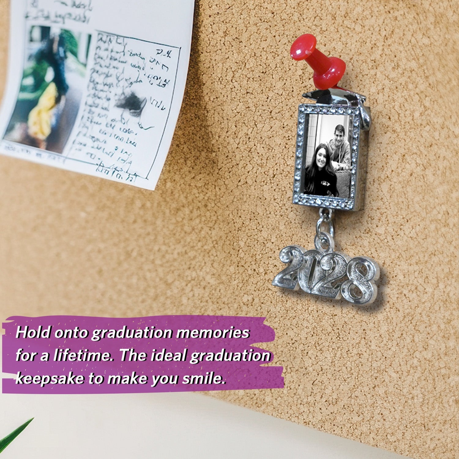 Black/Silver Tassel with Photo Frame Charm and Year Date Drop - Endea Graduation