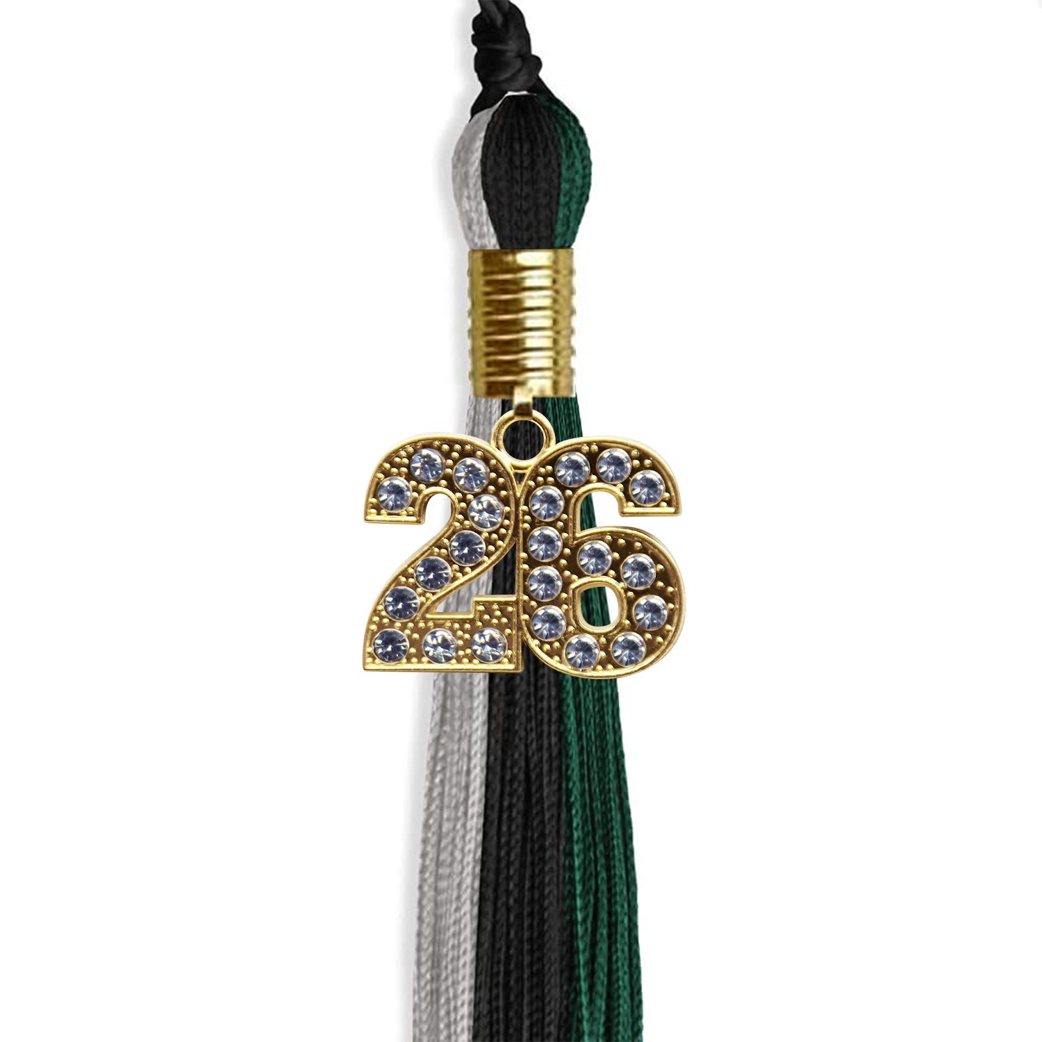 Black/Teal/Grey Graduation Tassel with Gold Date Drop - Endea Graduation