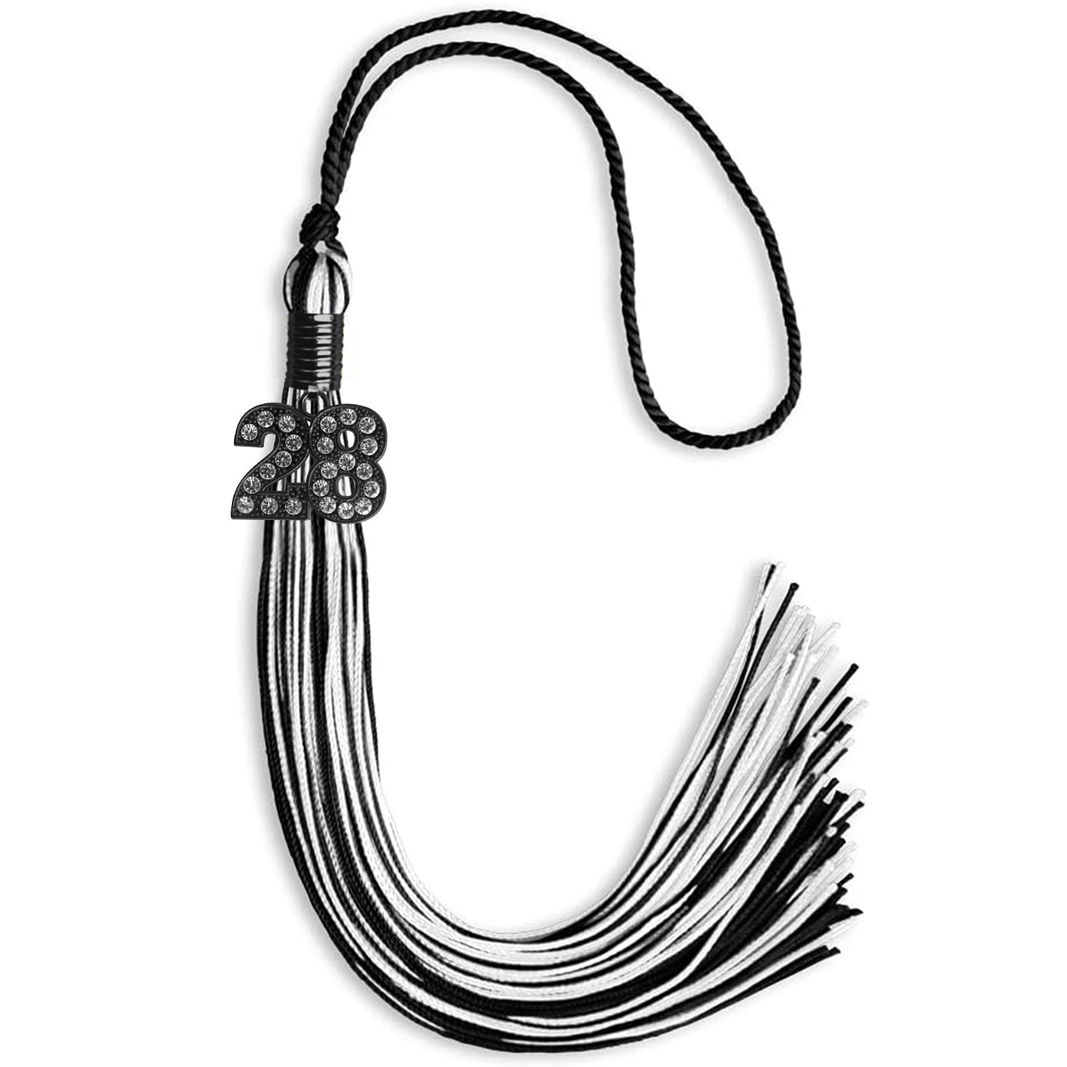 Black/White Mixed Color Graduation Tassel with Black Date Drop - Endea Graduation